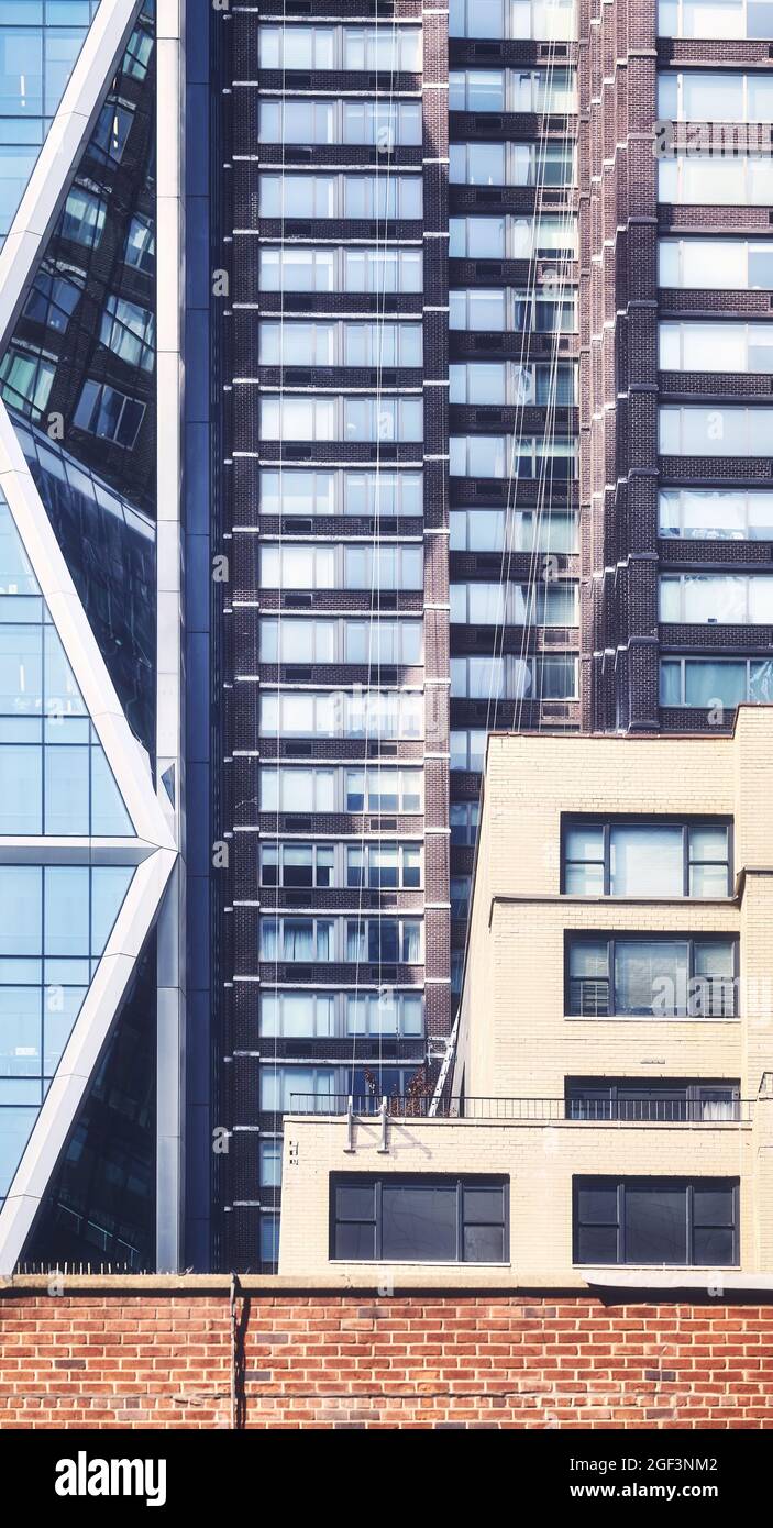 Foto di Manhattan architettura diversificata, colori applicati, New York City, USA. Foto Stock