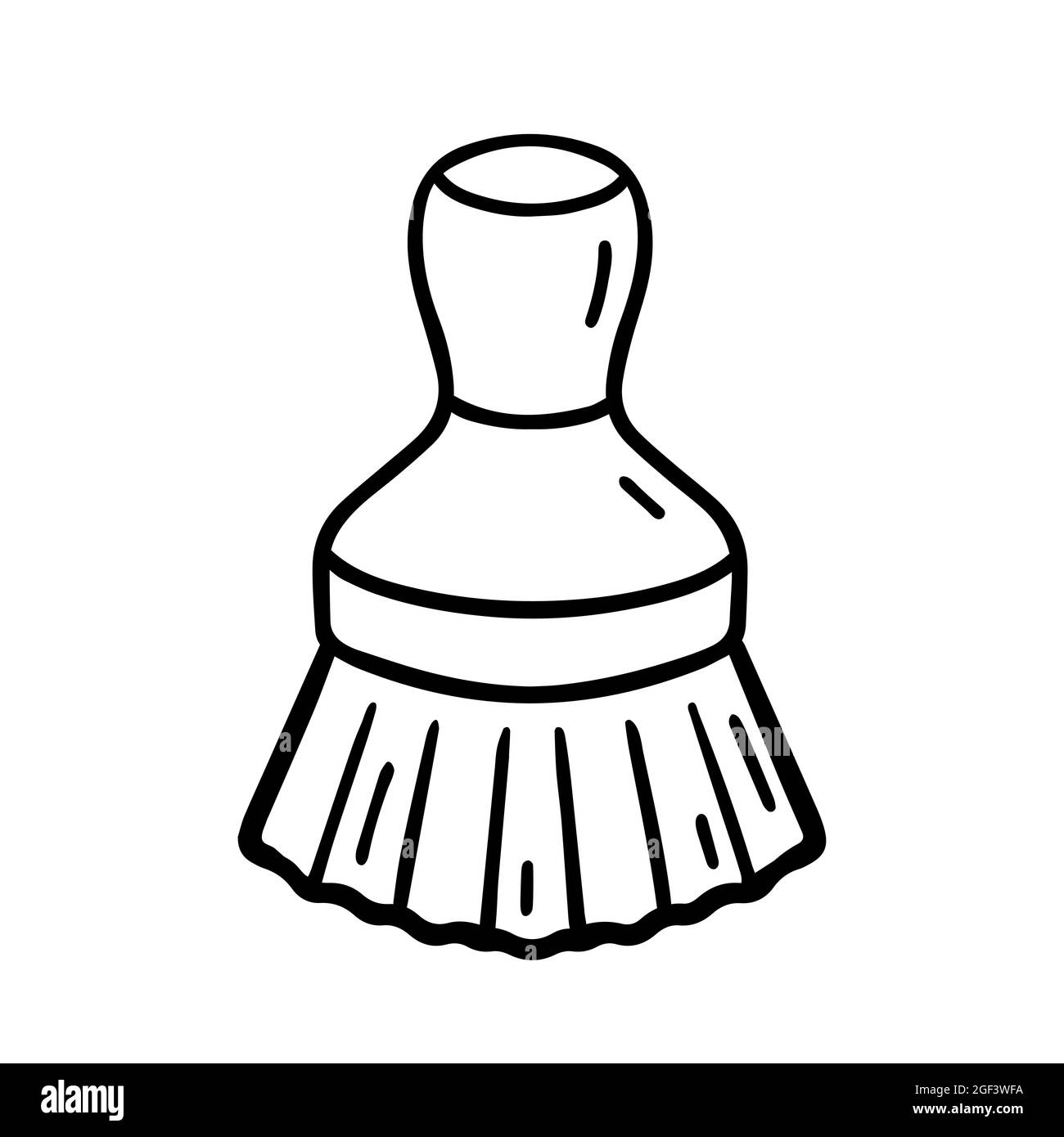 Spazzola per scrub con setole e manico in legno isolato su sfondo bianco. Utensili da cucina per la pulizia di pentole e piatti. Illustrazione vettoriale disegnata a mano in stile doodle. Adatto per logo, Web Illustrazione Vettoriale