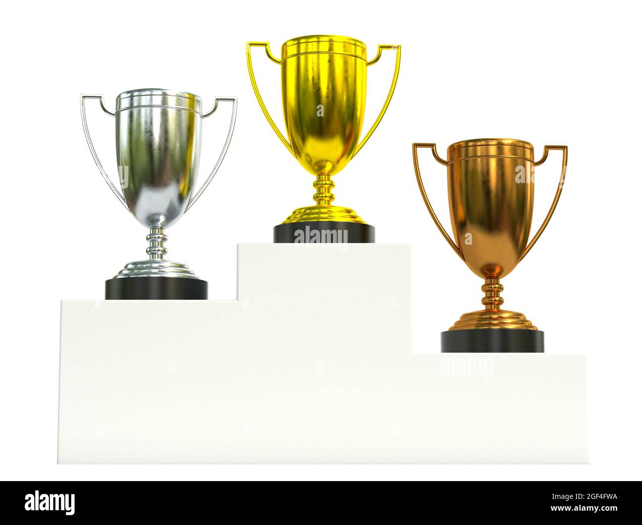 Trofei d'oro, d'argento e di bronzo sul podio campione, primo, secondo e terzo premio in 3d Foto Stock