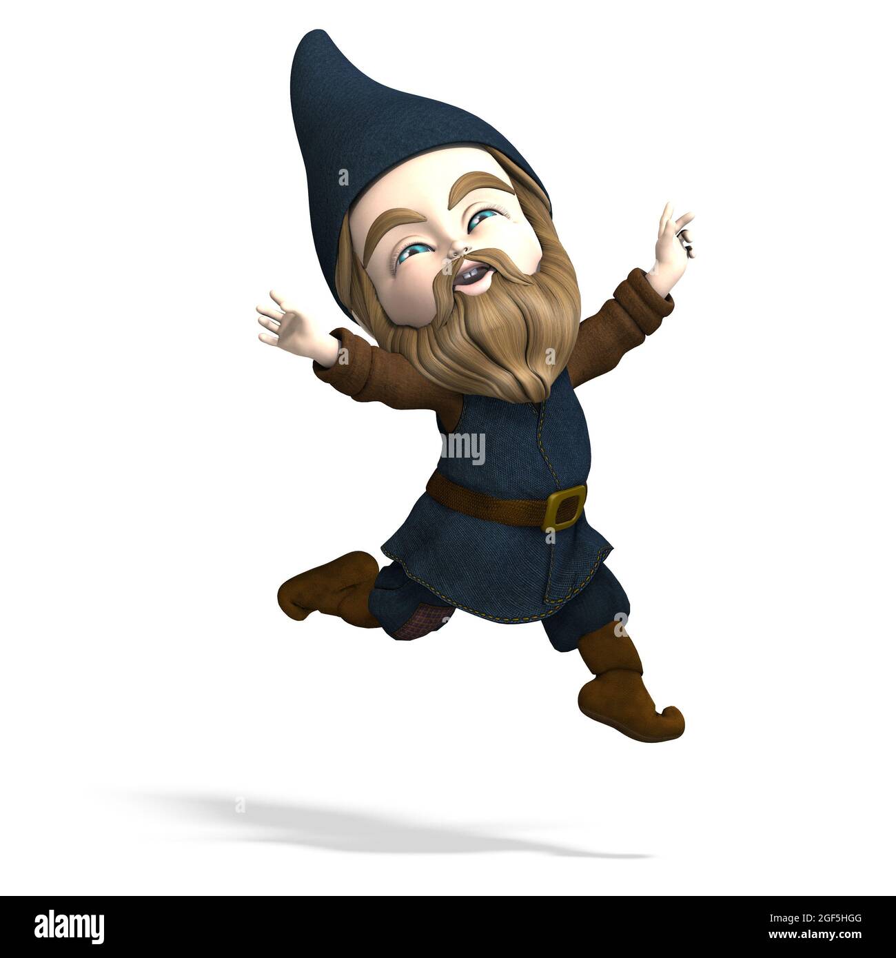 Illustrazione 3D di un simpatico e divertente gnome da giardino cartoon. Oggetto di rendering isolato Foto Stock