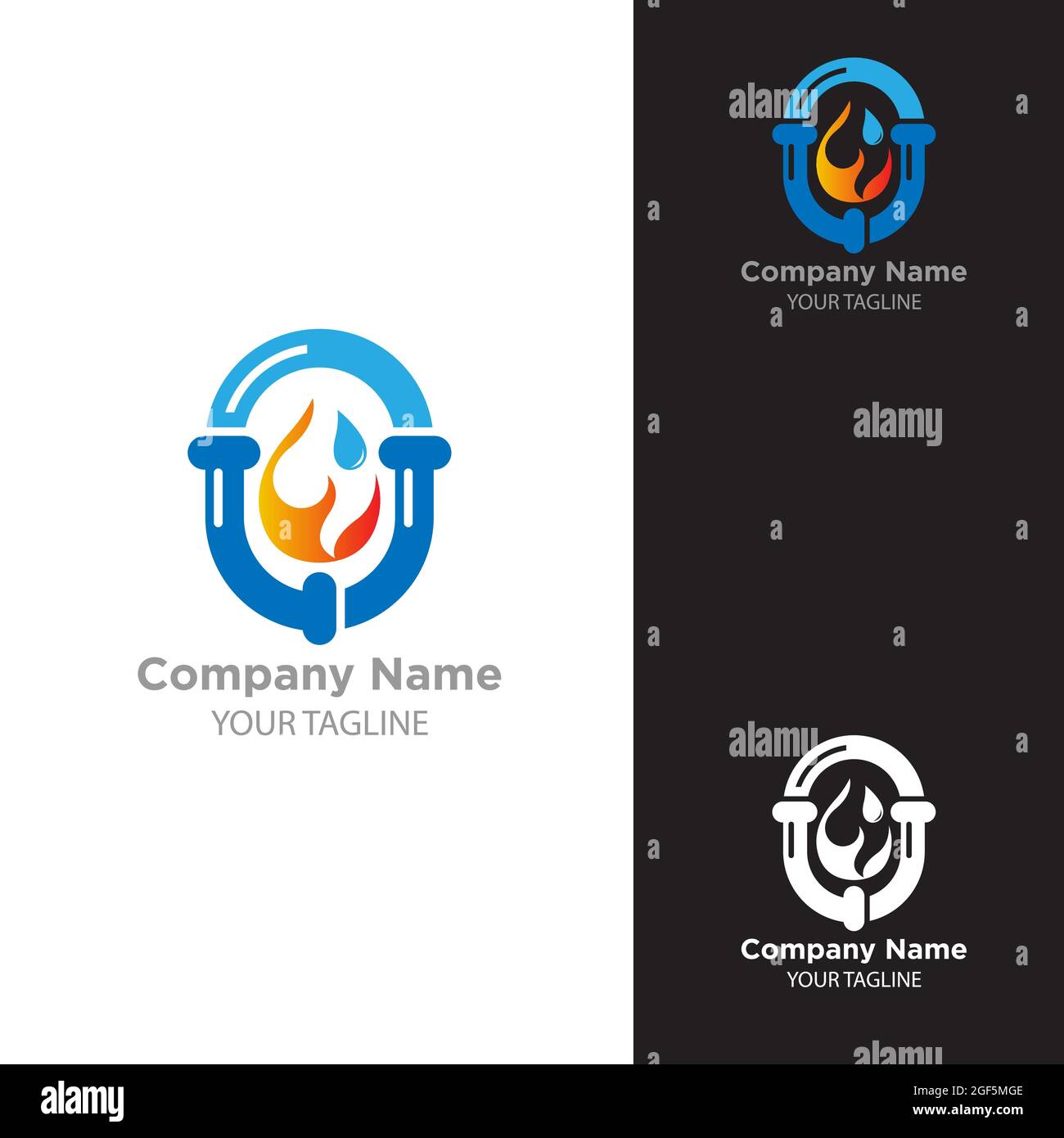 Logo del servizio idraulico con casa e acqua drop.EPS 10 Illustrazione Vettoriale