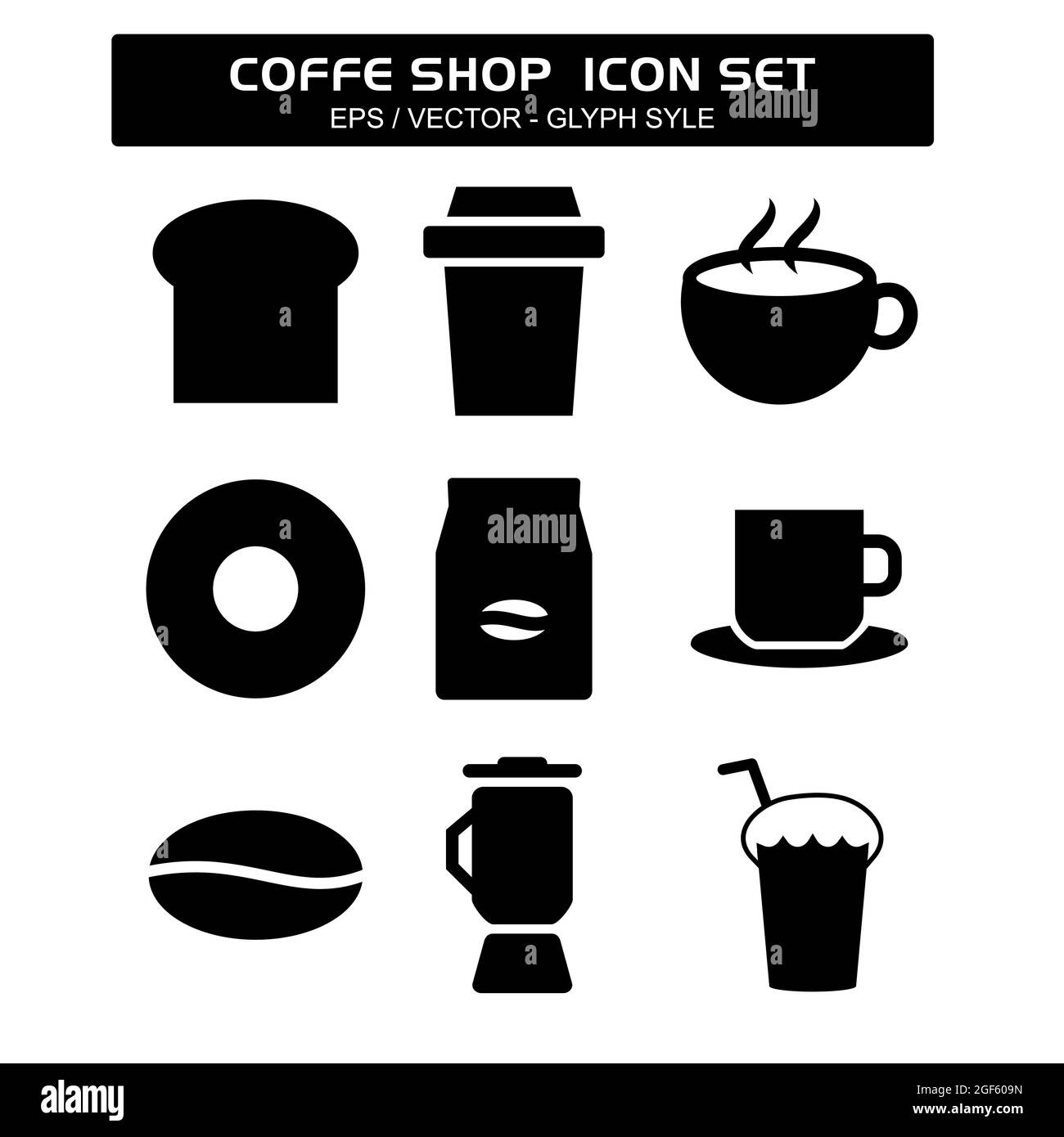 Set Icon Vector of Coffee Shop - Glyph Style - Simple Illustration, Editable Stroke, Design template Vector, Buono per stampe, poster, pubblicità, Illustrazione Vettoriale