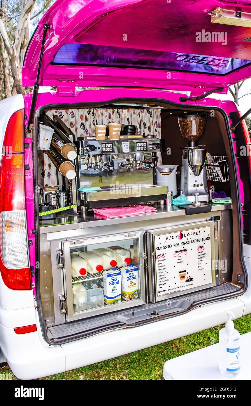 Primo piano della caffetteria mobile, Tamworth Australia. Foto Stock