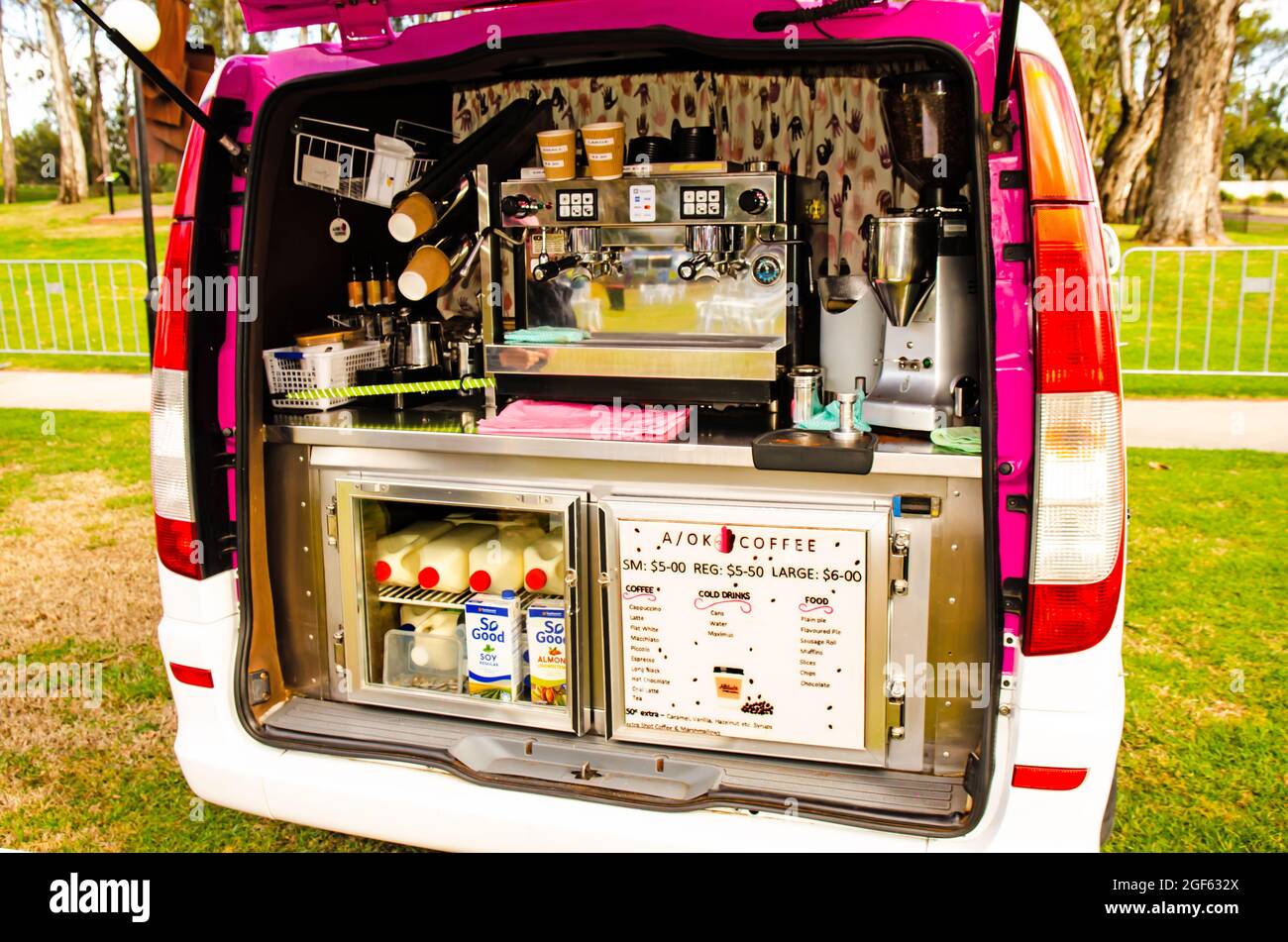 Primo piano della caffetteria mobile, Tamworth Australia. Foto Stock