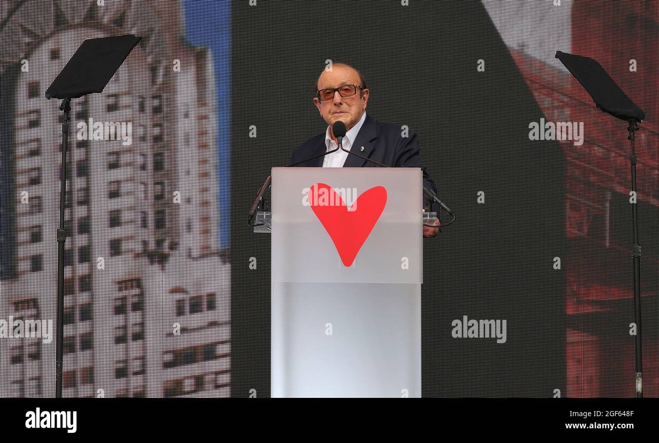 Central Park, New York, USA, 21 agosto 2021 - Clive Davis durante il concerto di NYC Homecoming al Great Lawn in Central Park il 21 agosto. Foto: Luiz Rampelotto/EuropaNewswire PHOTO CREDIT OBBLIGATORIO. Foto Stock