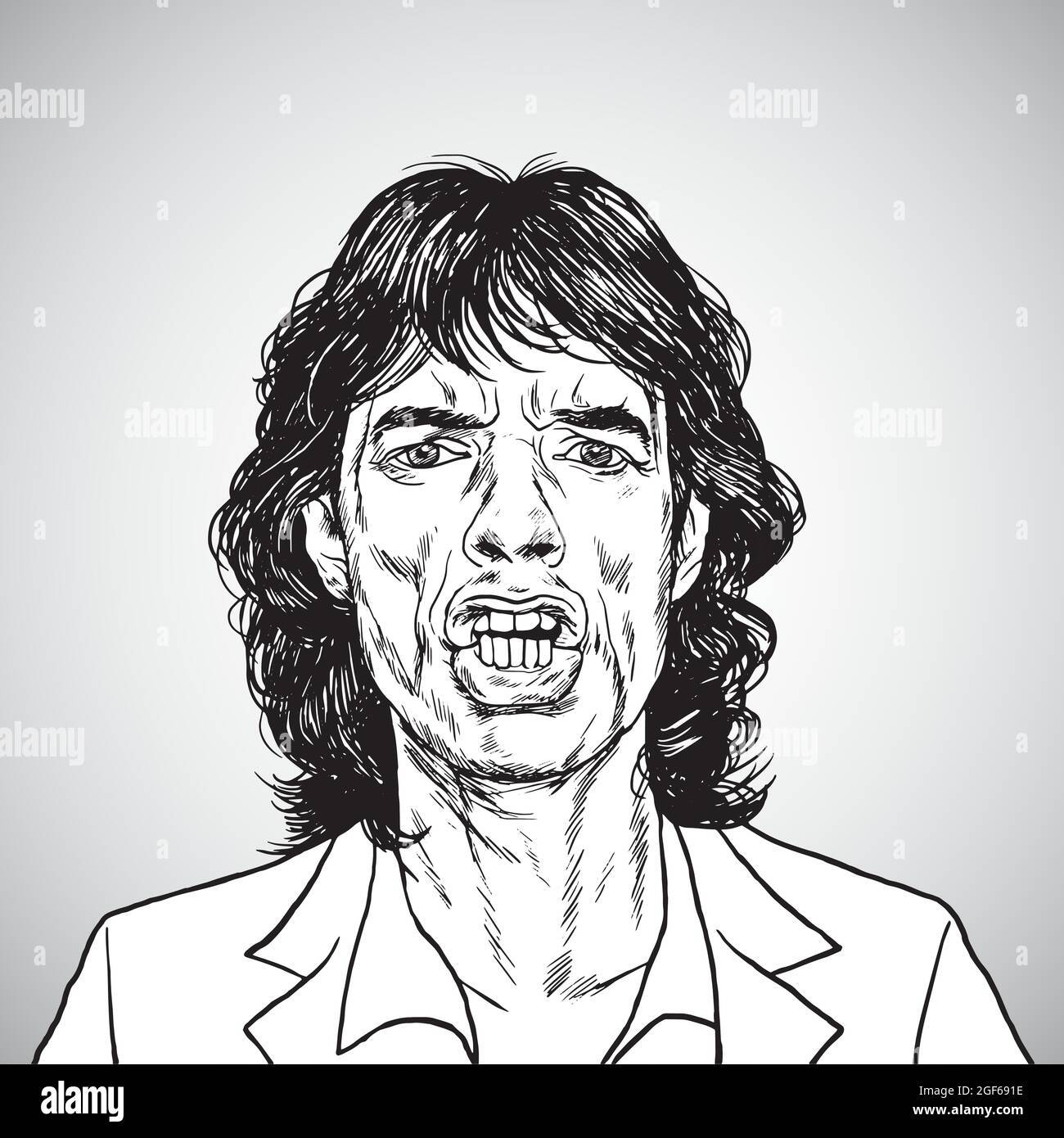 Mick Jagger Ritratto disegno a mano. Caricatura dell'illustrazione vettoriale. Agosto 24, 2021 Illustrazione Vettoriale