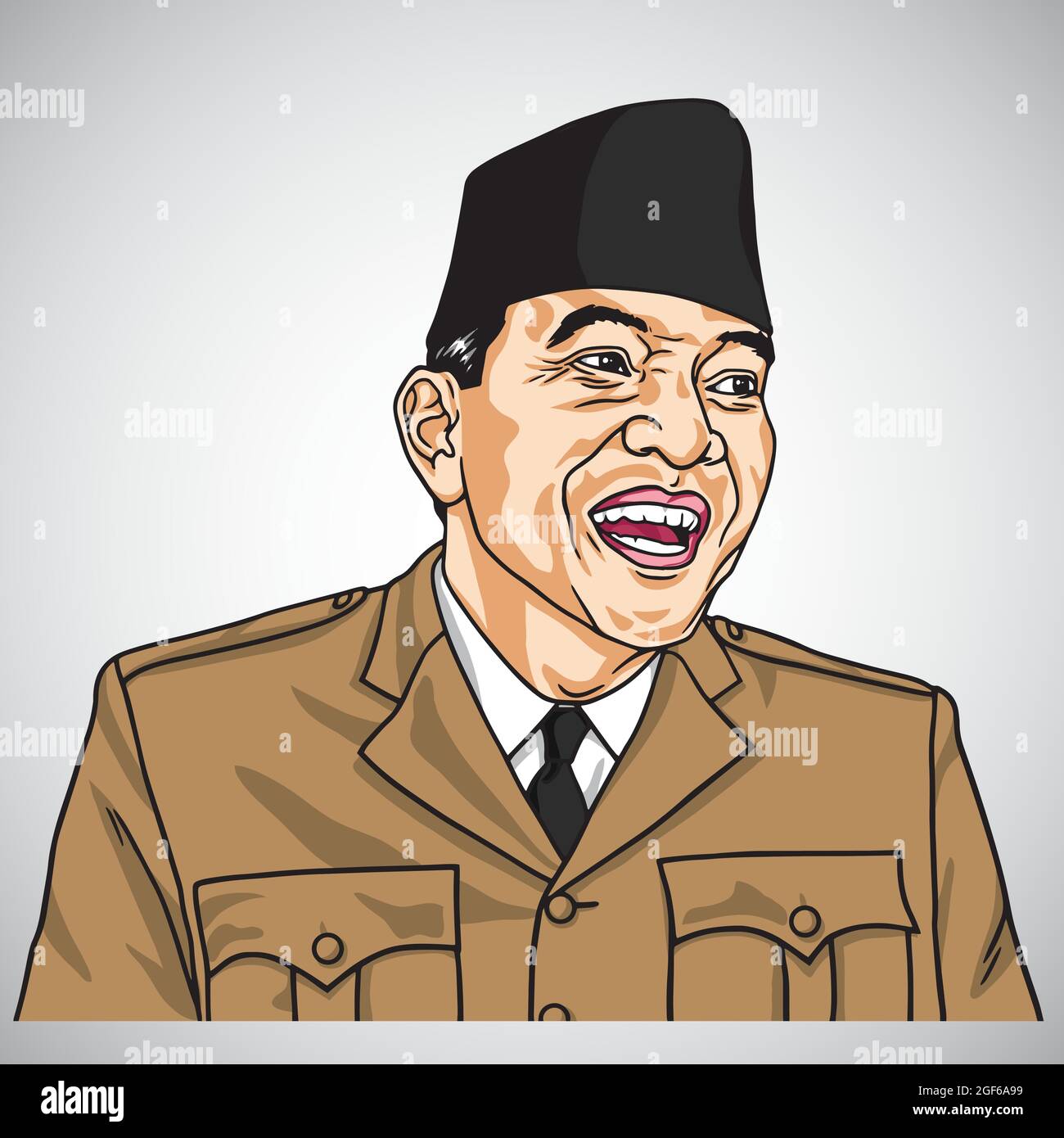 Soekarno il primo Presidente della Repubblica di Indonesia. Verticale vettoriale. Agosto 24, 2021 Illustrazione Vettoriale