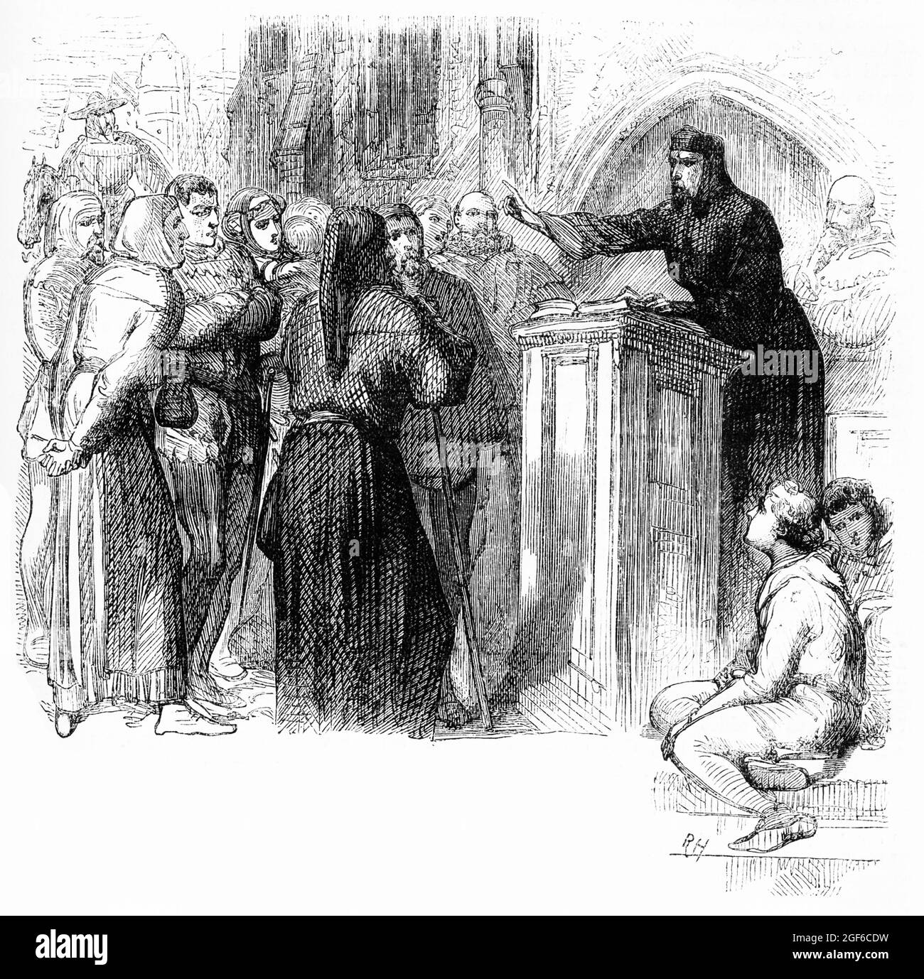 Incisione del riformatore John Wycliffe predicazione, circa 1380 Foto Stock