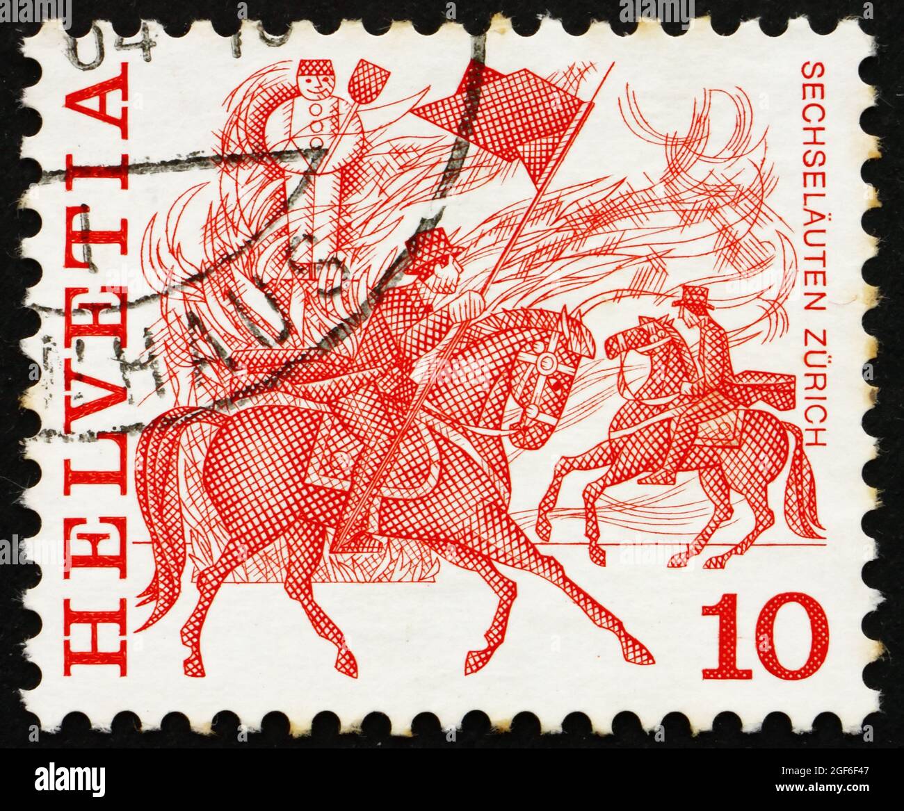 SVIZZERA - CIRCA 1979: Un francobollo stampato in Svizzera mostra Horse Race, Zurigo, Folk Customs, circa 1979 Foto Stock