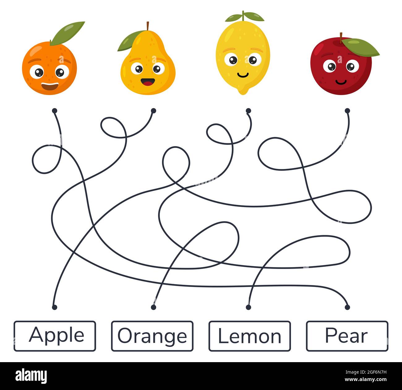 Illustrazione vettoriale. Labirinto per bambini asilo, scuola e età prescolare. Labirinto. Frutta. Illustrazione Vettoriale
