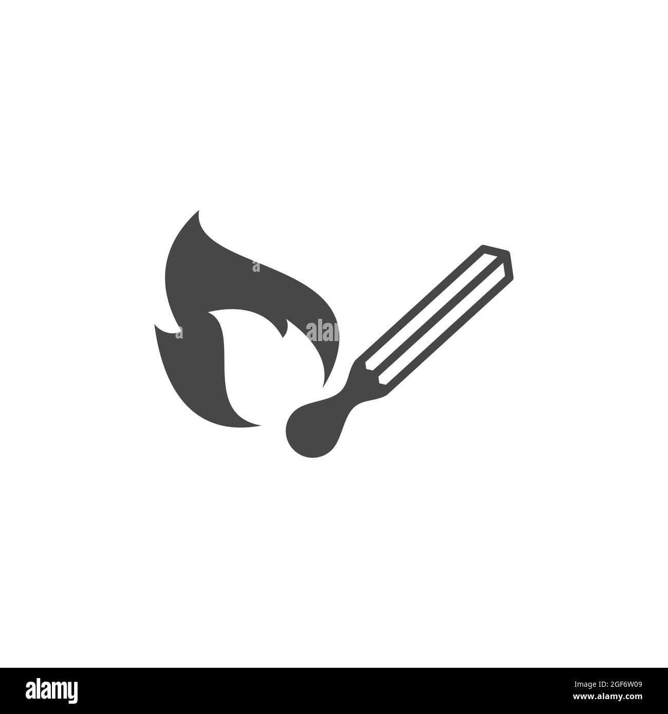 Fiammifero del fuoco con icona del vettore nero della fiamma. Simbolo glifo matchstick. Illustrazione Vettoriale