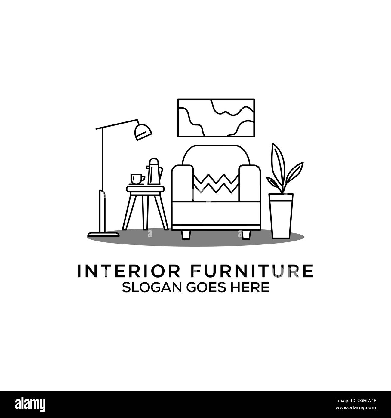 line art interior mobili logo design vettore, può essere utilizzato come segni, identità di marca, logo aziendale, icone, o altri. Illustrazione Vettoriale