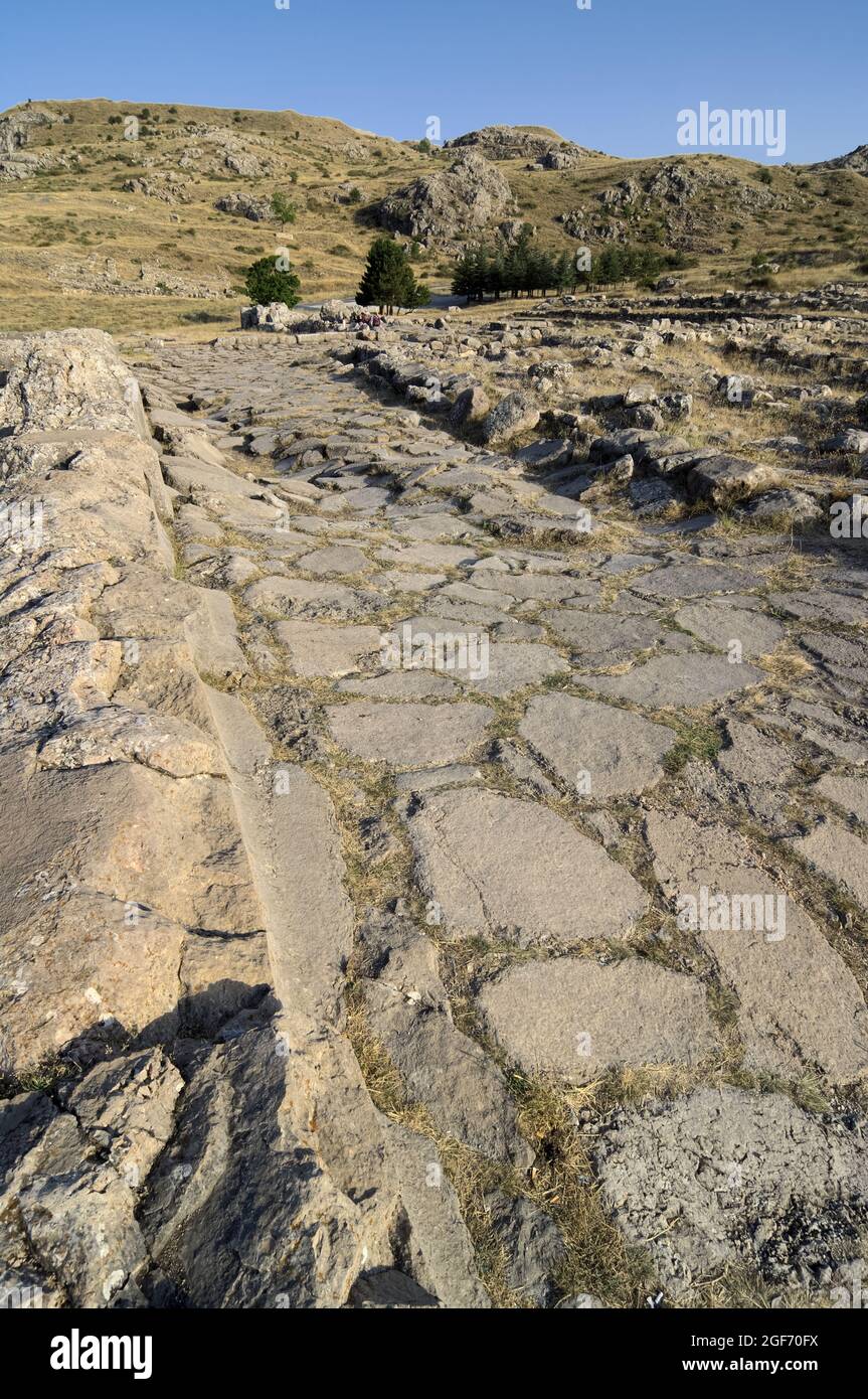 Sito archeologico di Hattusa in Turchia antica strada di pietra, Cappadocia Foto Stock