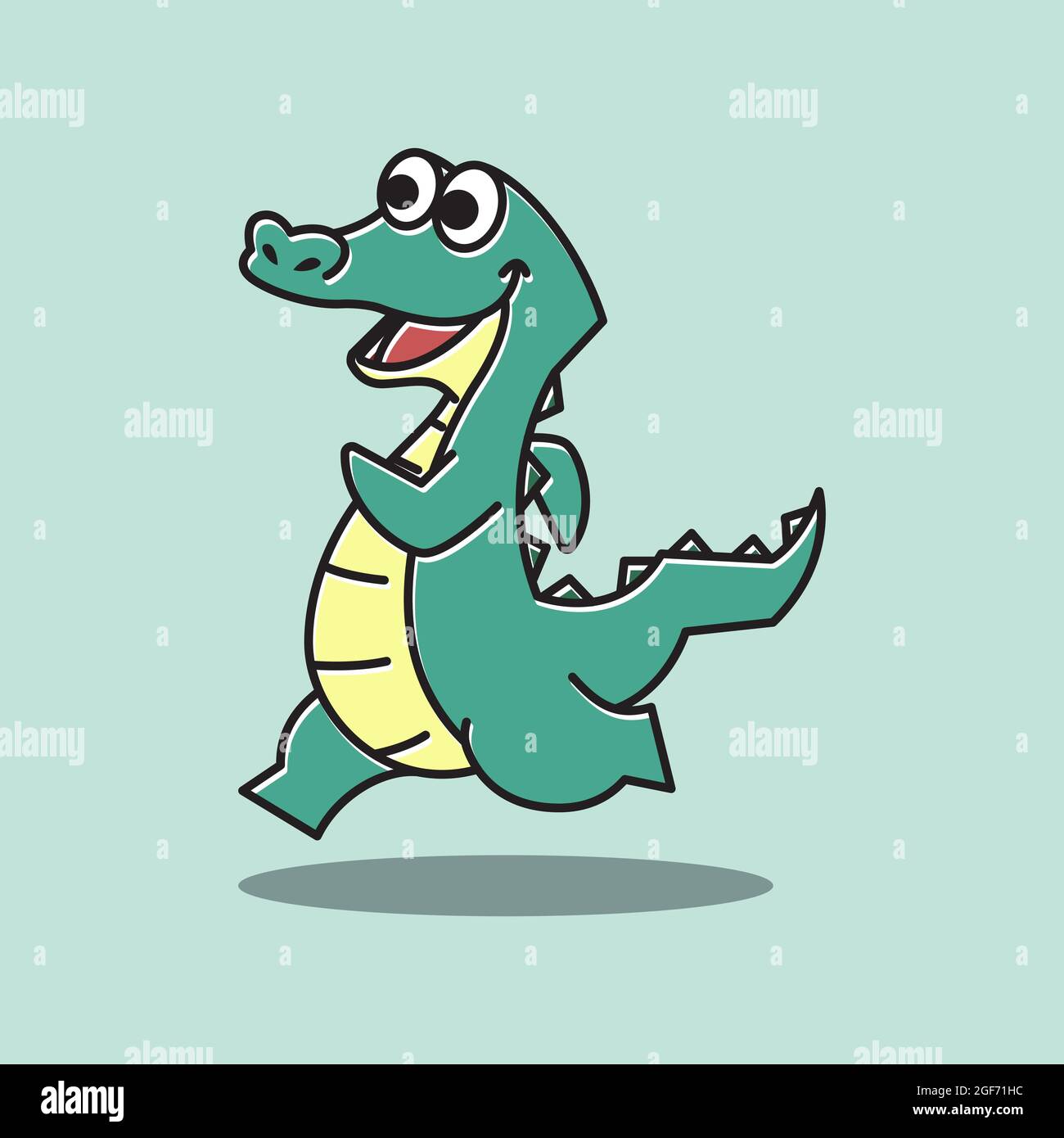 Coccodrillo Alligator Running Sport Funny carino personaggio Mascot Cartoon Illustrazione Vettoriale