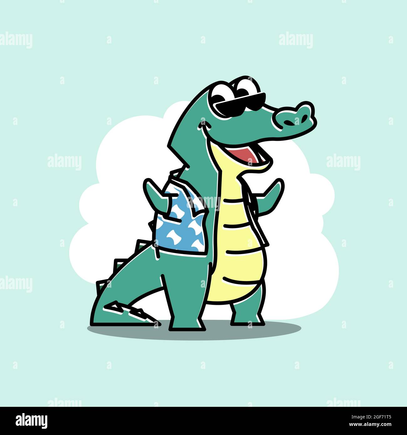 Coccodrillo Alligator Summer picnic Funny carino personaggio Mascot Cartoon Illustrazione Vettoriale