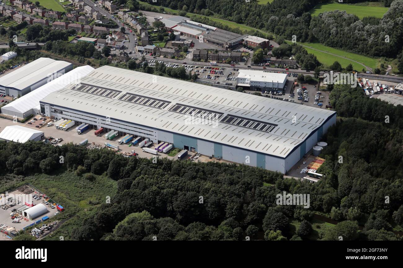 Vista aerea della sede di Buy IT Direct Group presso Trident Business Park, Neptune Way, Huddersfield Foto Stock