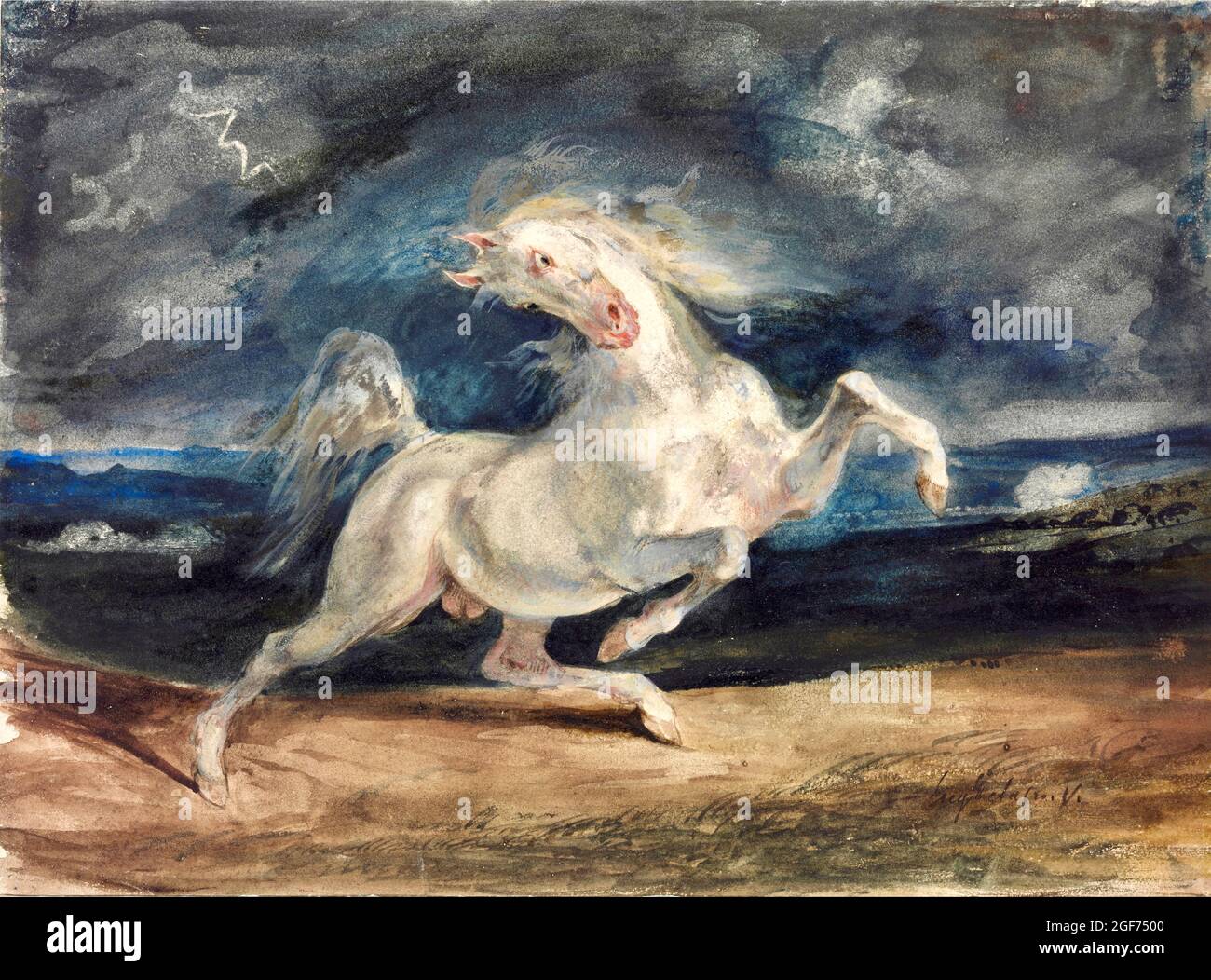 Eugene Delacroix - Cavallo spaventato da Lightning - dipinto tra il 1824 e il 1829 Foto Stock