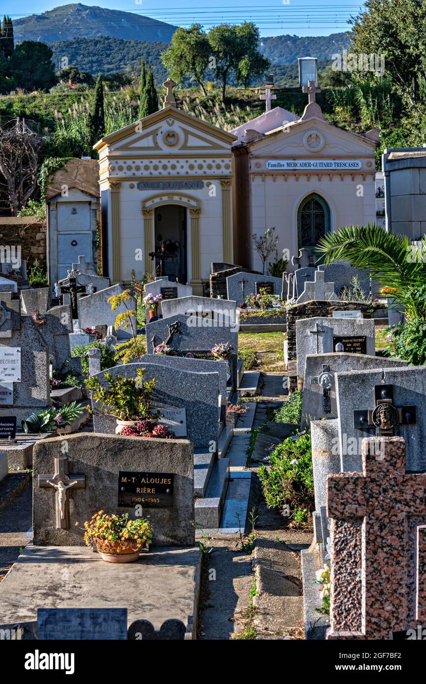 Cimitero di Collioure, Pirenei Orientali, Francia. Foto Stock