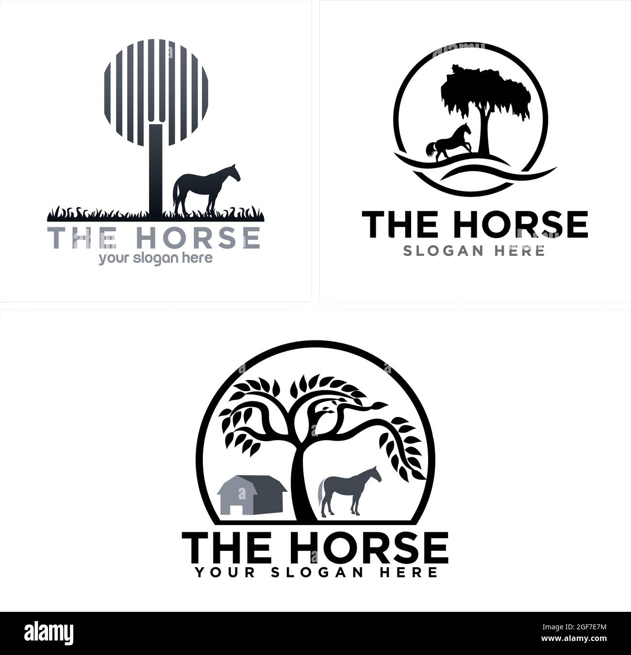 Horse riabilitazione fattoria disegno logo fattoria Illustrazione Vettoriale