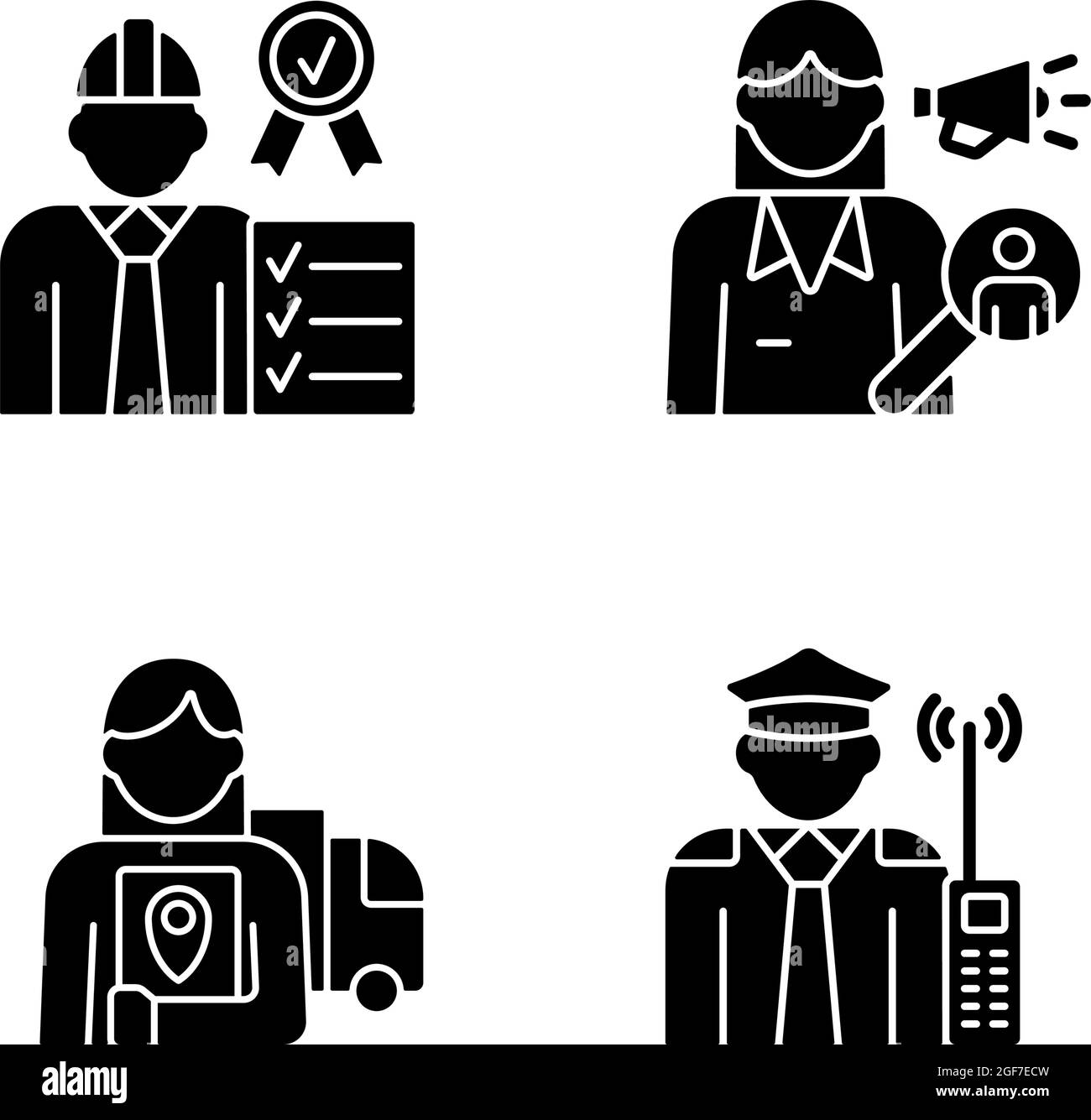 Personale della società RGB icone glyph nero impostato su spazio bianco Illustrazione Vettoriale