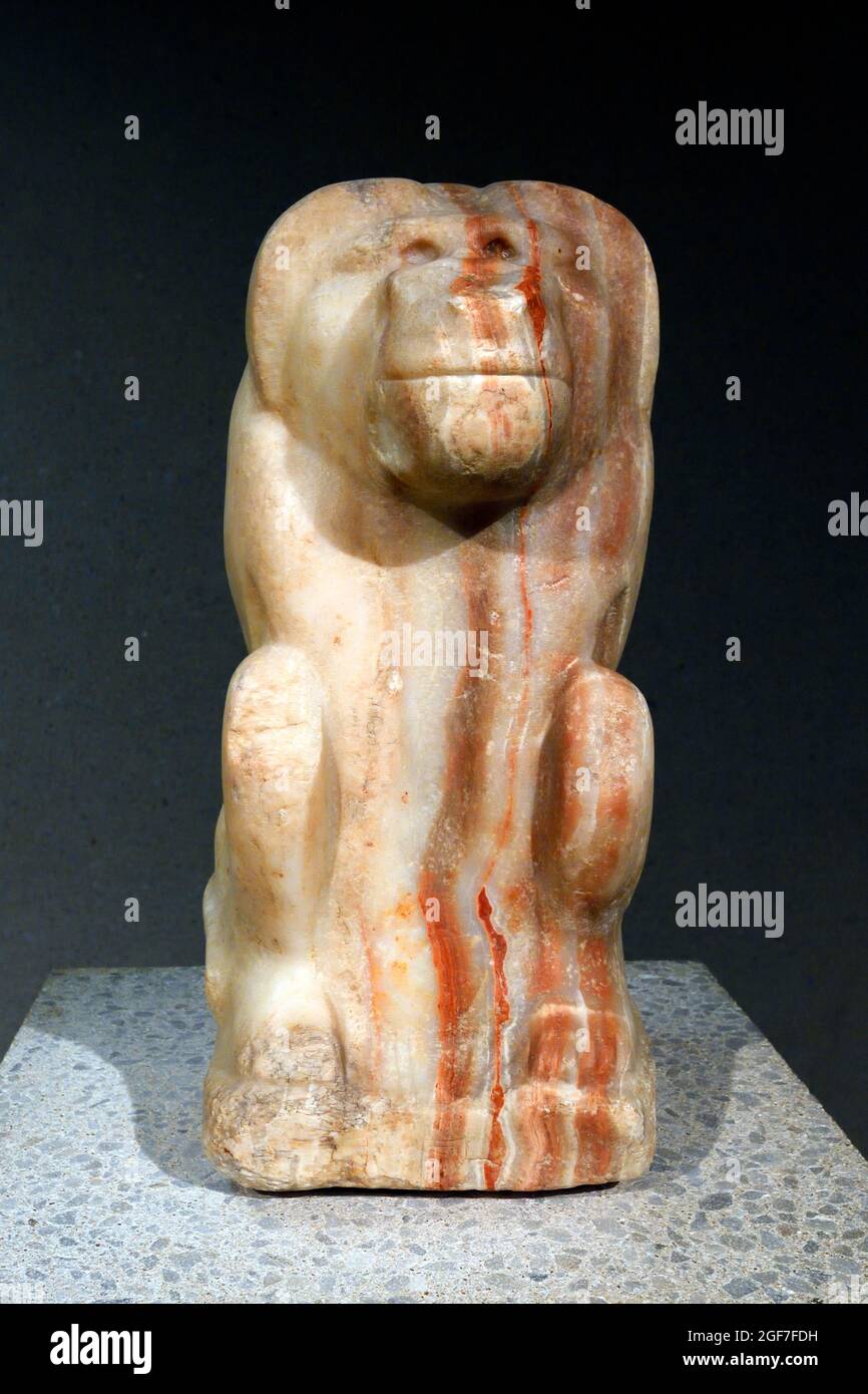 Babbuino accovacciato con il nome reale Nar (-mer) ca 3000 AC, Museo Egizio, Neues Museum, Isola dei Musei, Berlino, Germania Foto Stock