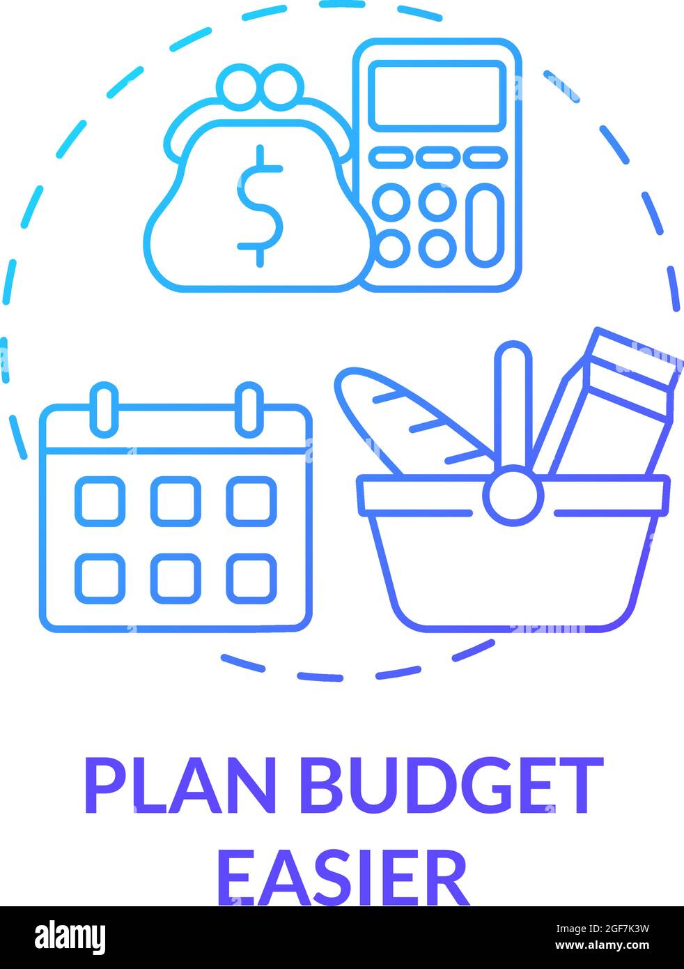 Pianificare il budget con un'icona di concetto di gradiente blu più semplice Illustrazione Vettoriale