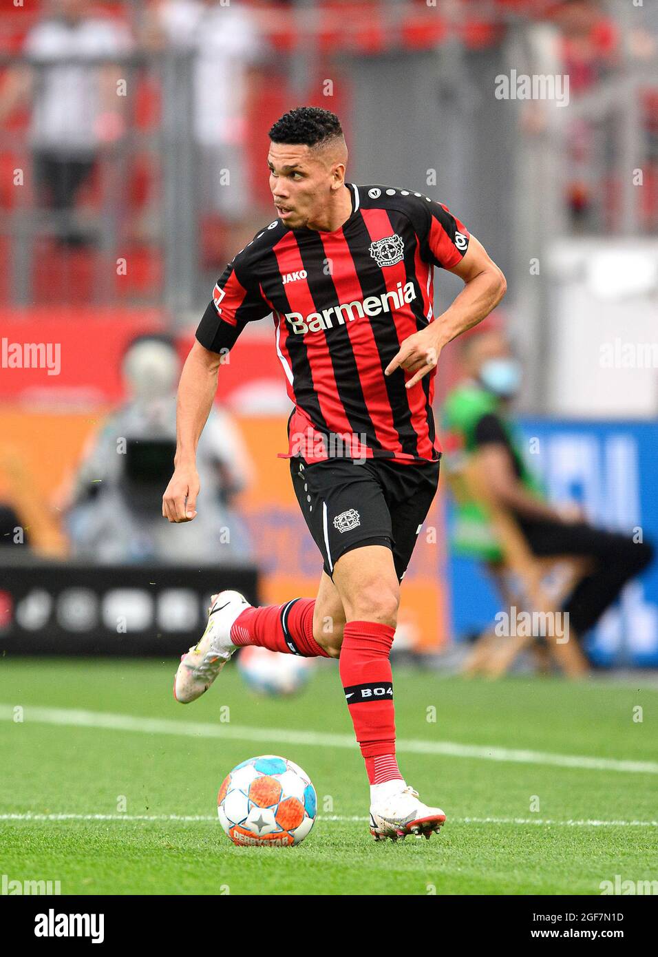 PAULINHO (LEV) Action, Calcio 1 ° Bundesliga, 2 ° giorno di incontro, Bayer 04 Leverkusen (LEV) - Borussia Monchengladbach (MG) 4: 0, il 21 agosto 2021 a Leverkusen/Germania. Le normative #DFL vietano l'uso di fotografie come sequenze di immagini e/o quasi-video # Â Foto Stock