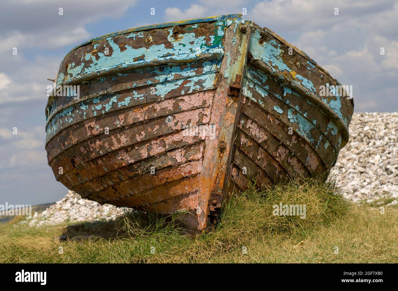 vecchia barca di pescatore, vecchia barca, vintage barca, pirata barca Foto Stock