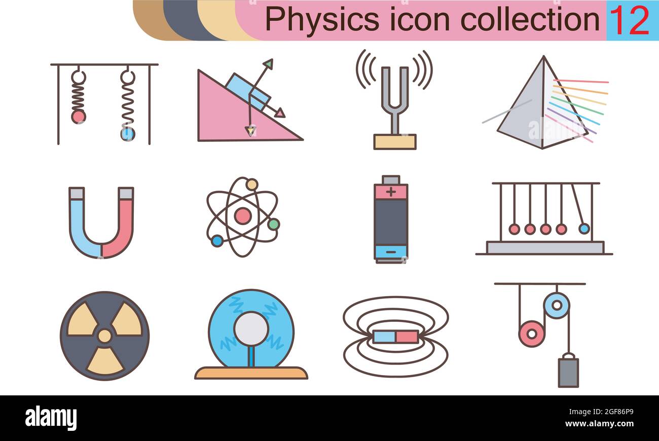 Immagine vettoriale di Physics icon collection flat style. Illustrazione Vettoriale