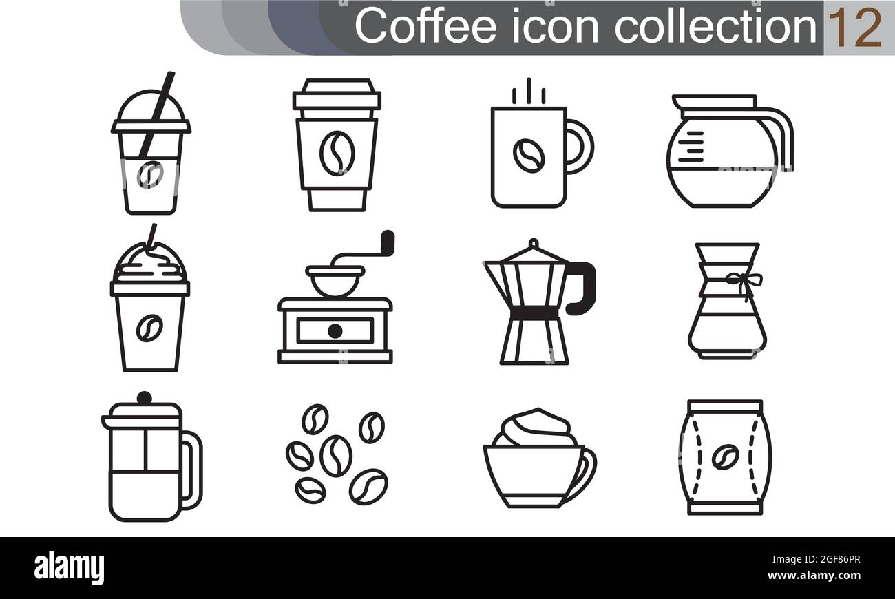 Icona del caffè in stile sottile. Cafe e ristorante elementi di design corporate Identity. Macchina per il caffè o pittogrammi vettoriali della caffetteria. Bevande calde Illustrazione Vettoriale