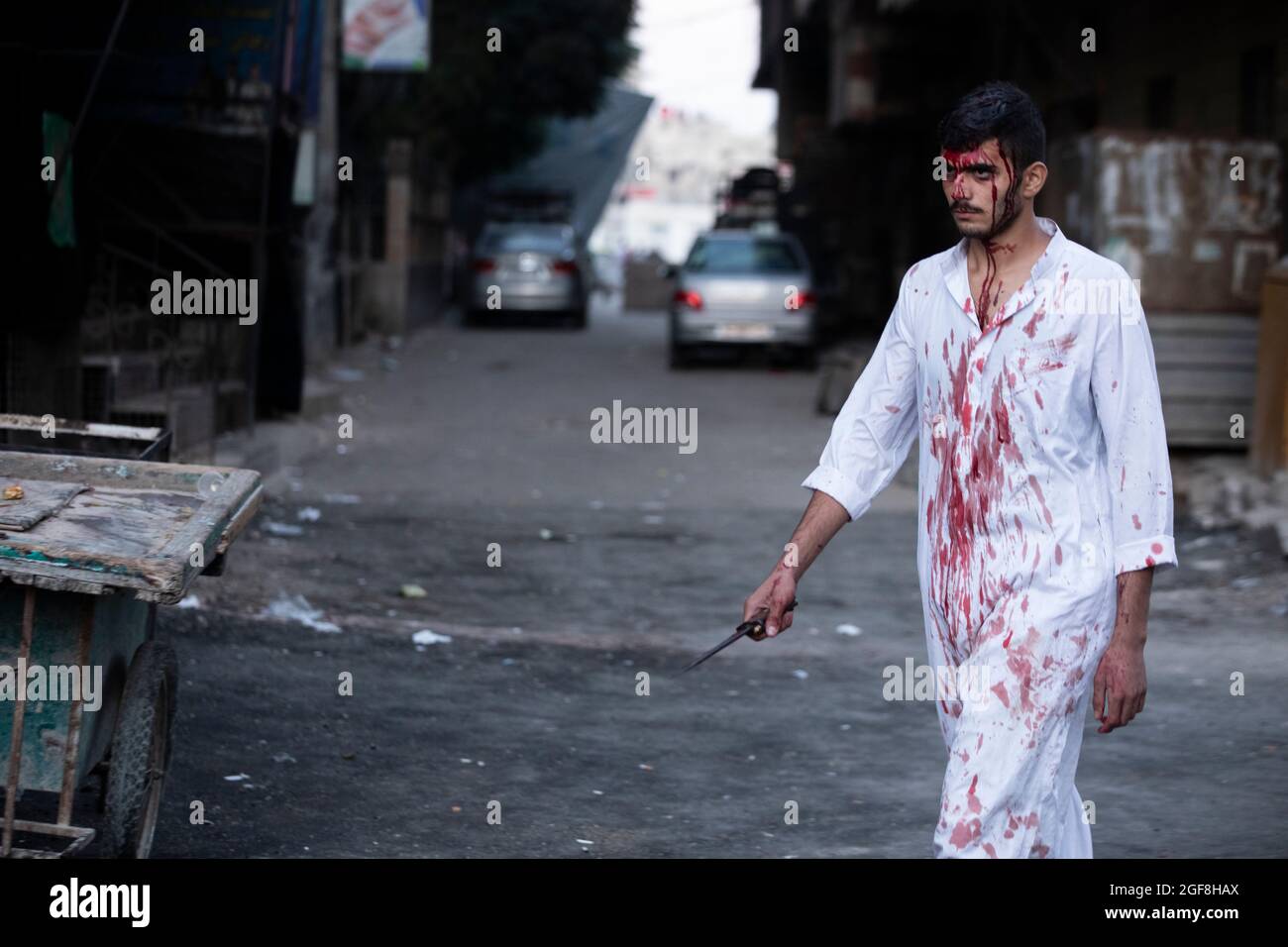 Foto dalla zona meridionale di Damasco Siria 'al- Saida Zainab' dove lo Shiaa celebra con Ashoraa il ricordo della morte di Imam Hussien ago 2021 Foto Stock