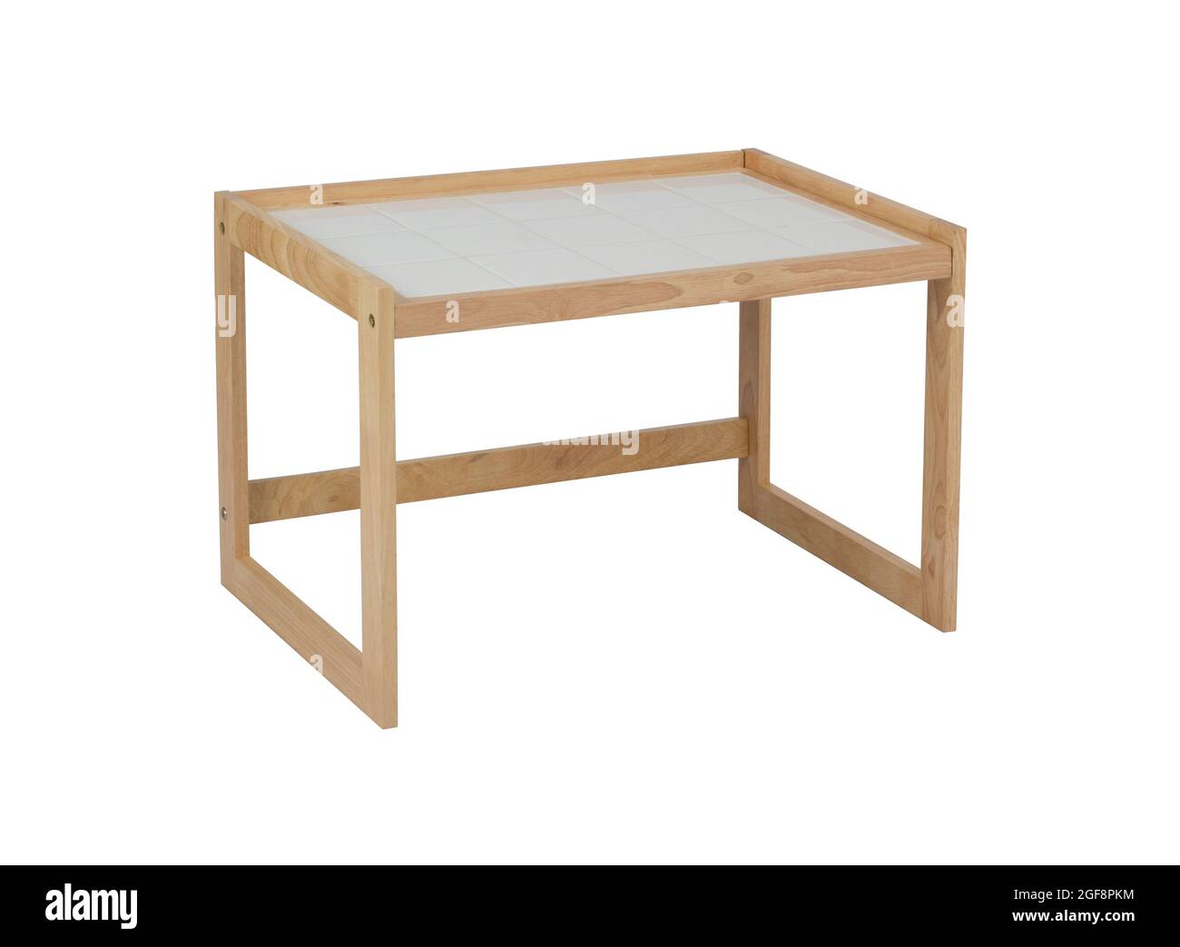 Ripiano in legno decorate con piastrelle isolati su sfondo bianco Foto Stock