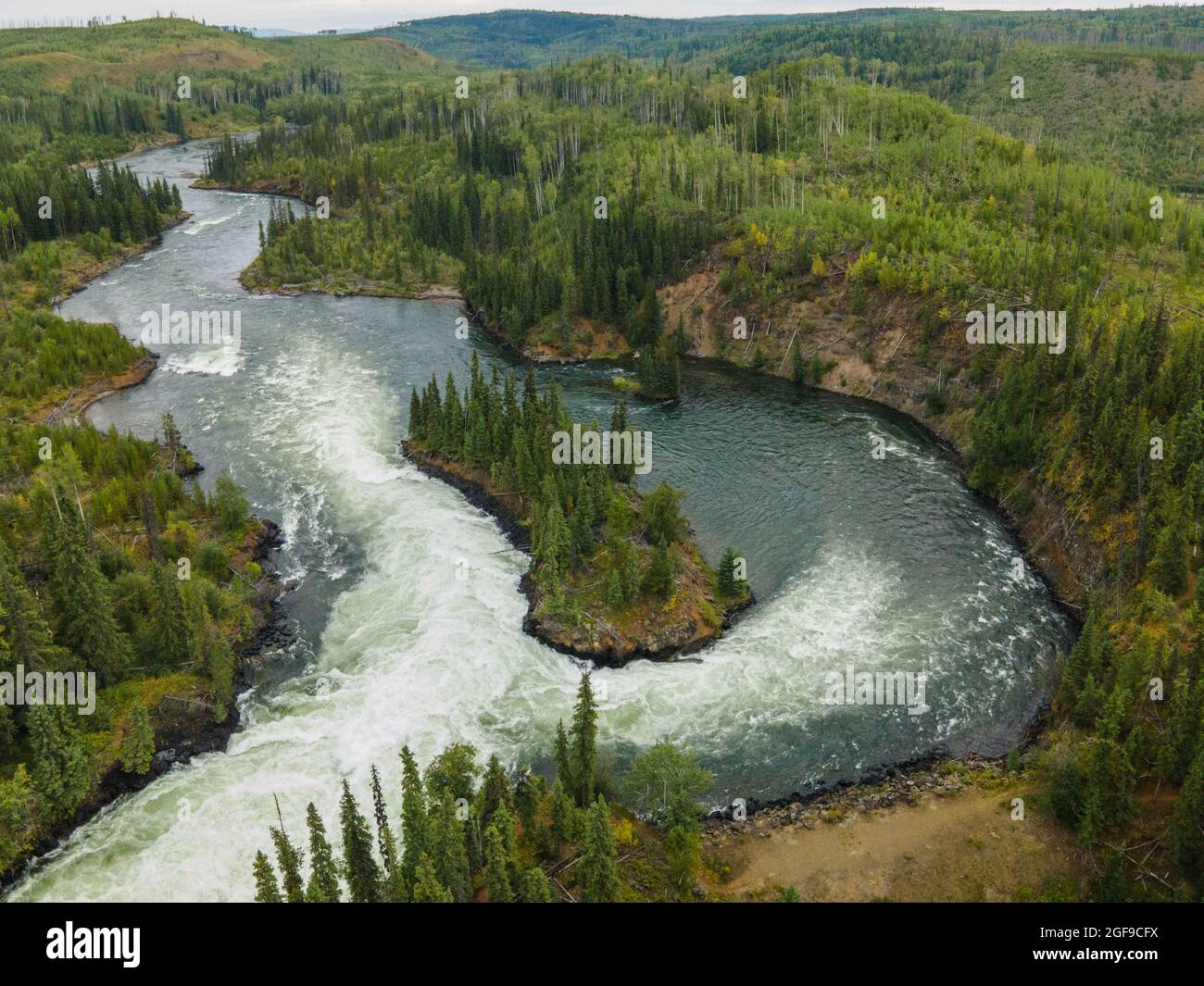 Cascate di Cheslatta nel fiume Nechako, Vanderhoof, British Columbia. Foto Stock