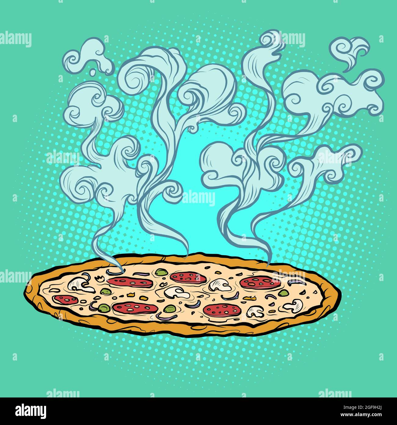 Pizza, ristorante italiano, fast food di strada, deliziosi piatti appetitosi Illustrazione Vettoriale