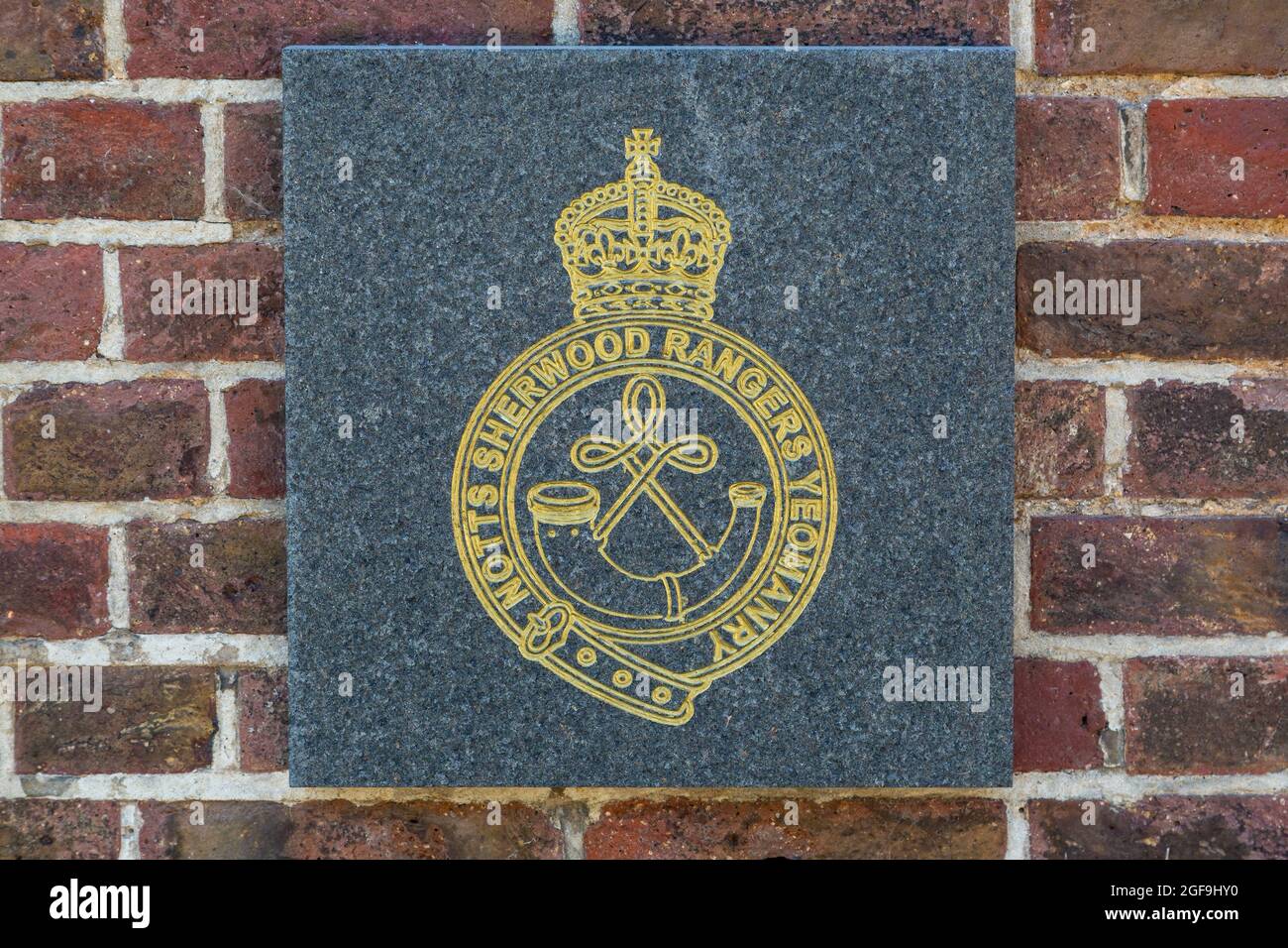 08-24-2021 Portsmouth, Hampshire, Regno Unito, l'emblema o cresta del reggimento di Notts Sherwood Rangers Yeomanry che ha servito durante il D-day Foto Stock