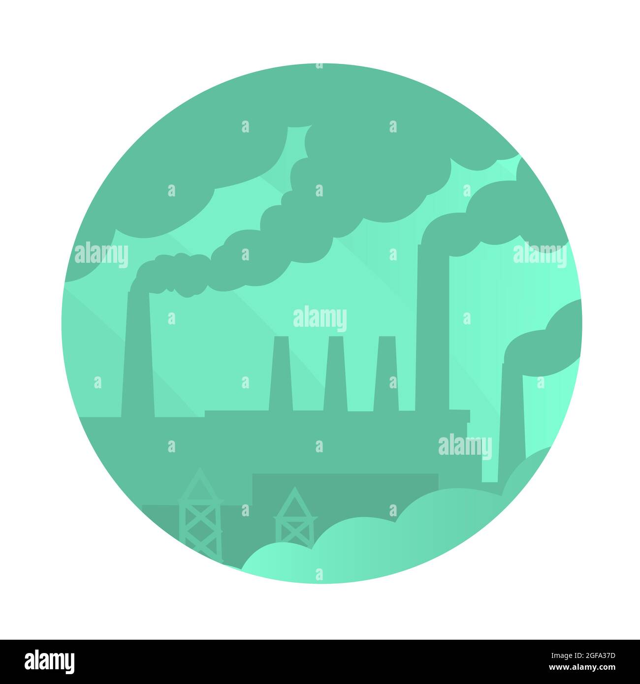 Tubi industriali affumicati. Inquinamento dell'aria e dell'atmosfera. Illustrazione rotonda sul tema dei problemi ambientali. Foto Stock