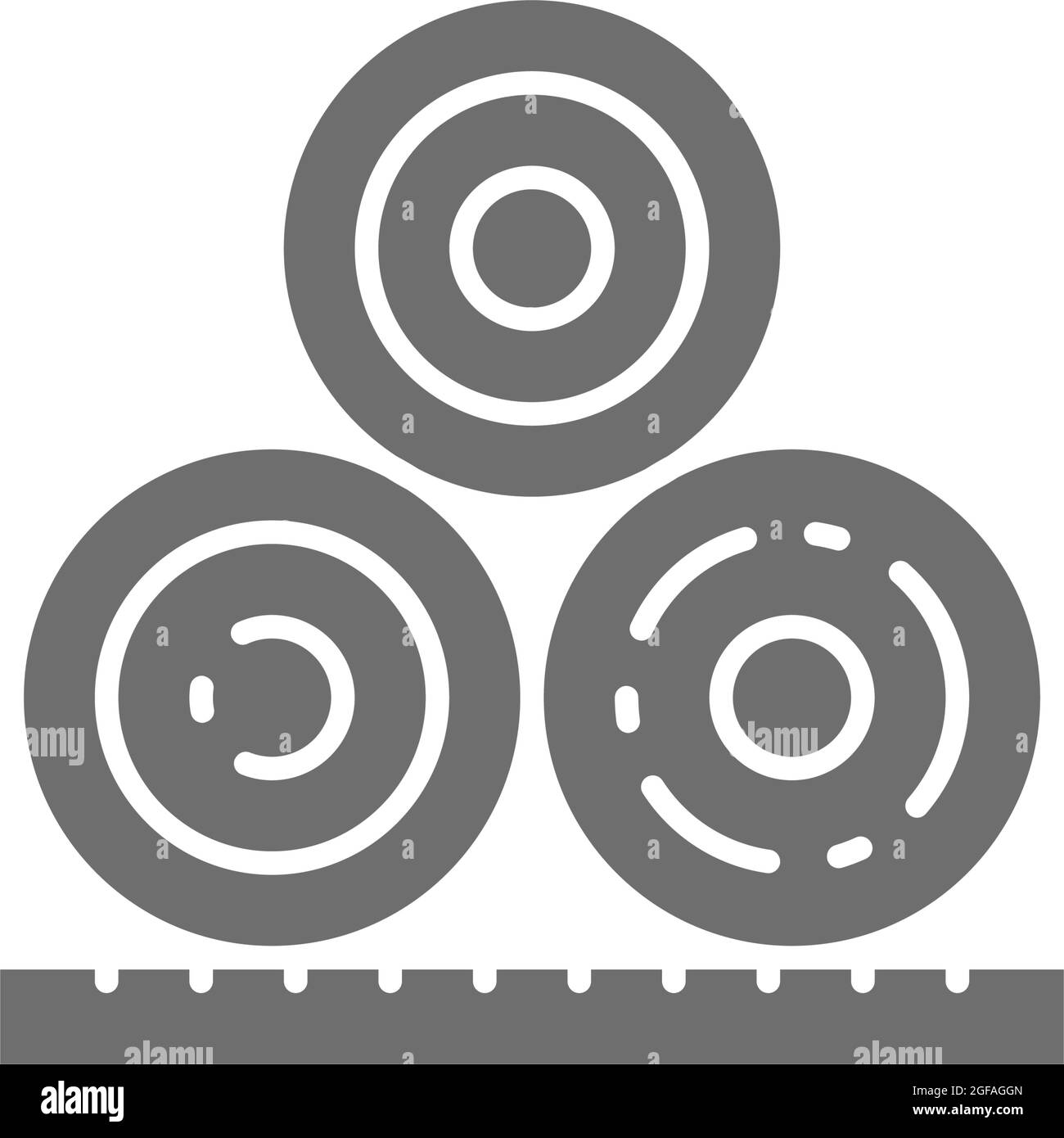 Fieno arrotolato, balle, fieno, agricoltura icona grigia. Illustrazione Vettoriale