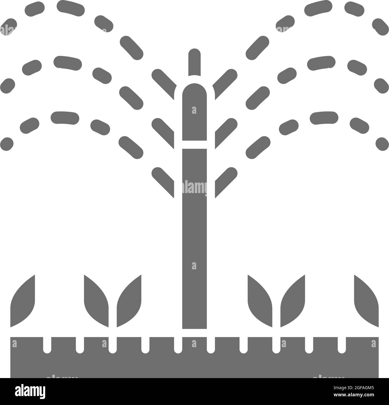 Annaffiatura, irrigazione sprinkler, agricoltura, attrezzi da giardinaggio icona grigia. Illustrazione Vettoriale