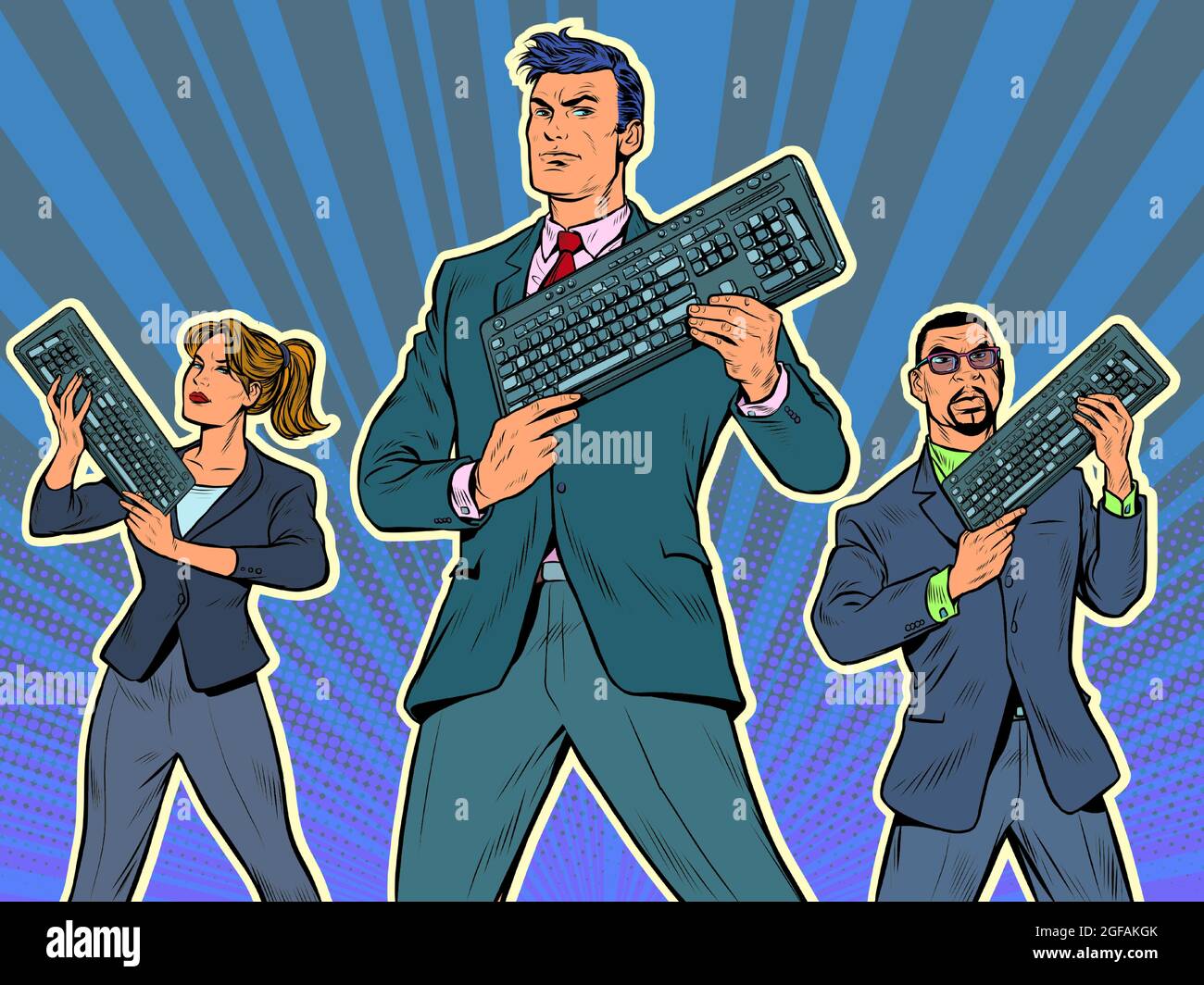 uomini d'affari con una tastiera per computer. Internet business. Utente PC avanzato Illustrazione Vettoriale