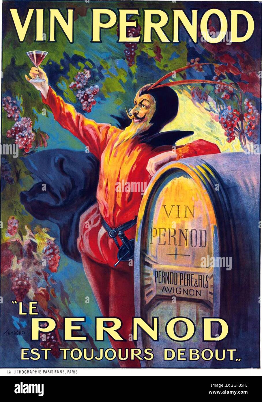 Clicca su Vintage French Alcohol poster - Vines Pernod, 1910 Foto Stock