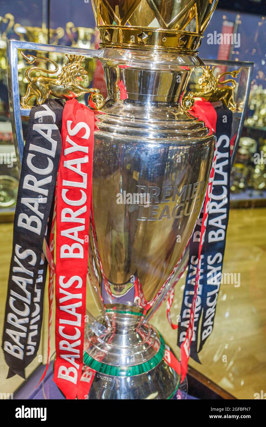 Regno Unito Inghilterra, Lancashire Manchester United Football Club Old Trafford Stadium tour, calcio footbal futbol museo Barclays Premier League Trophy, Foto Stock