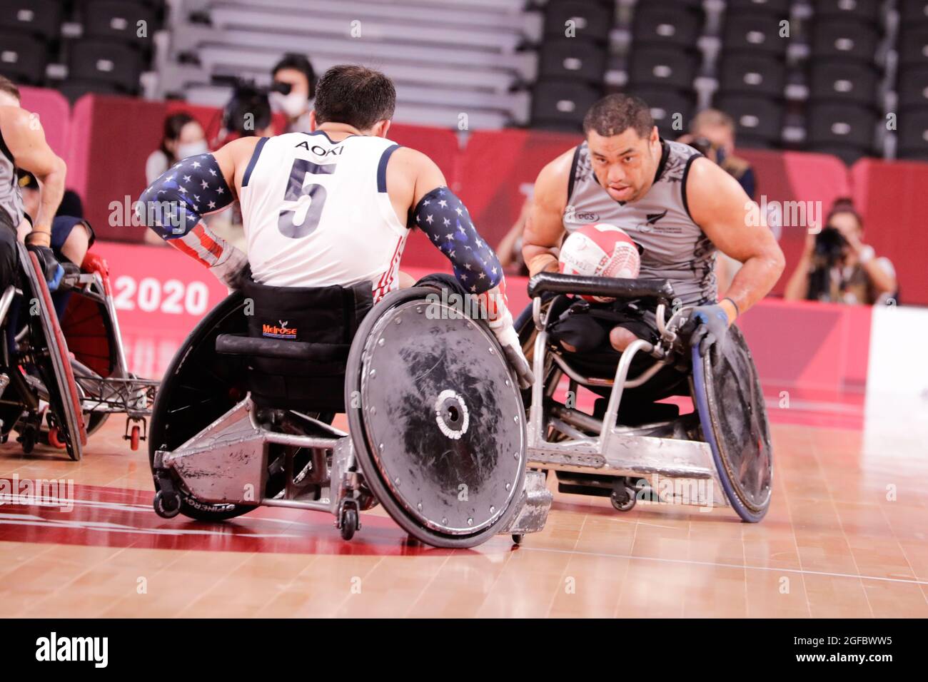 Tokyo, Giappone, 25 agosto 2021, Tokyo 2020 Paralimpic games, Wheelchair Basketball. USA Vs New Zeland Credit: Marco Ciccolella/Alamy Live News Foto Stock