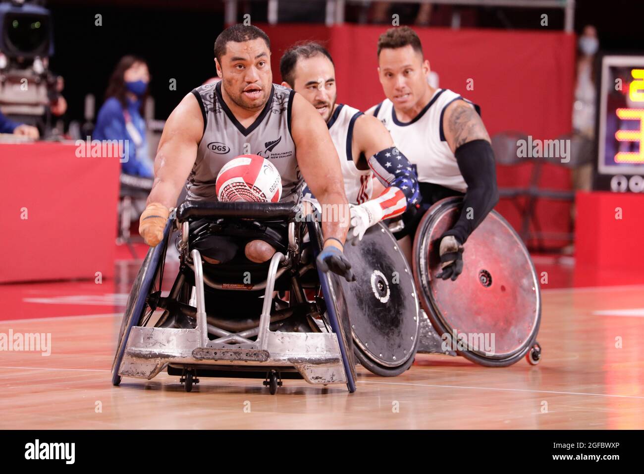Tokyo, Giappone, 25 agosto 2021, Tokyo 2020 Paralimpic games, Wheelchair Basketball. USA vs New Zeland. Koneferenisi Barney Credit: Marco Ciccolella/Alamy Live News Foto Stock