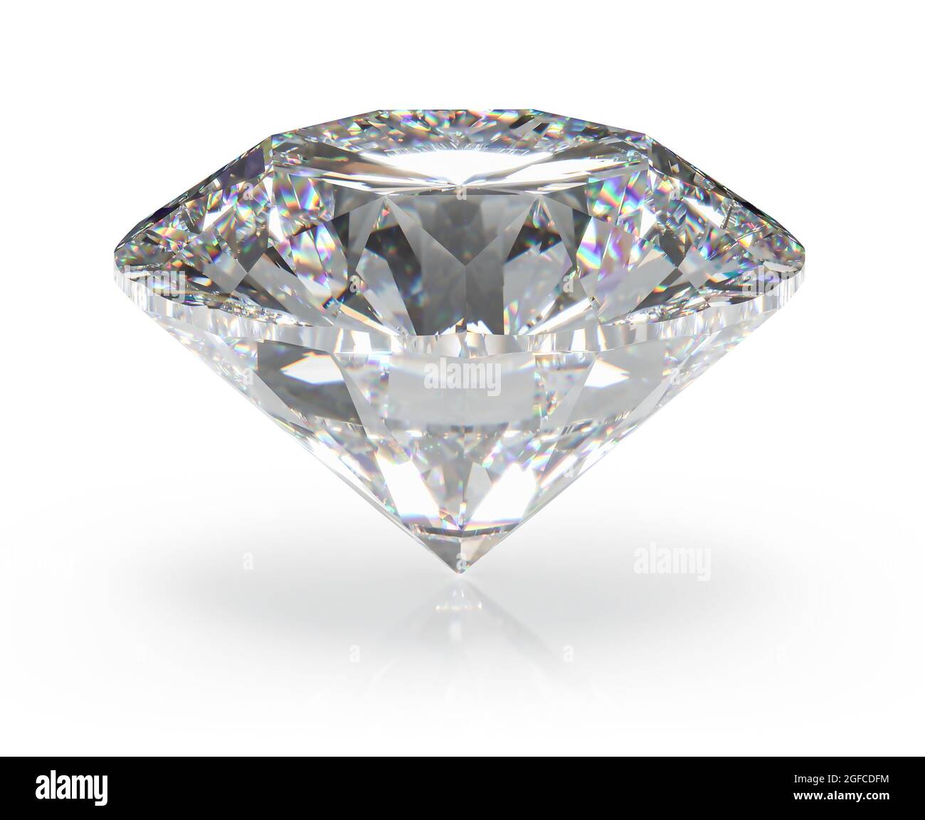 Splendido diamante lucido in brillante taglio su sfondo bianco,- sfondo cristallino Foto Stock