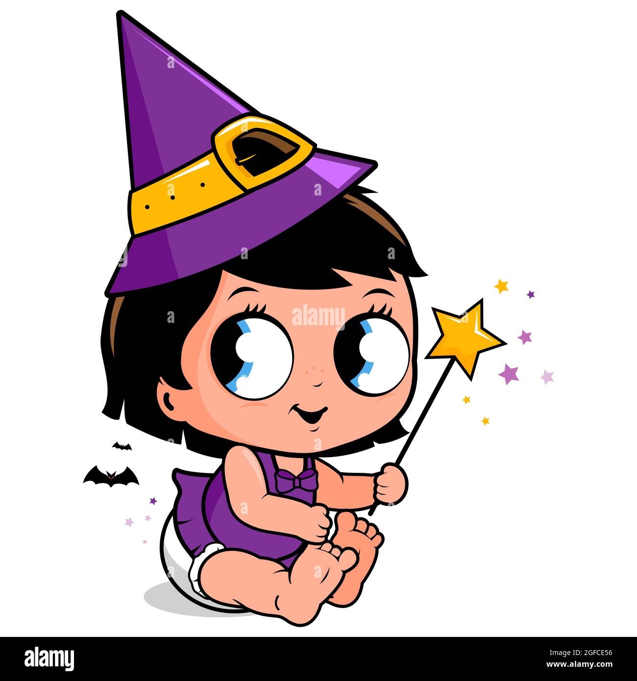 Ragazza cute del bambino in costume della strega di Halloween. Foto Stock