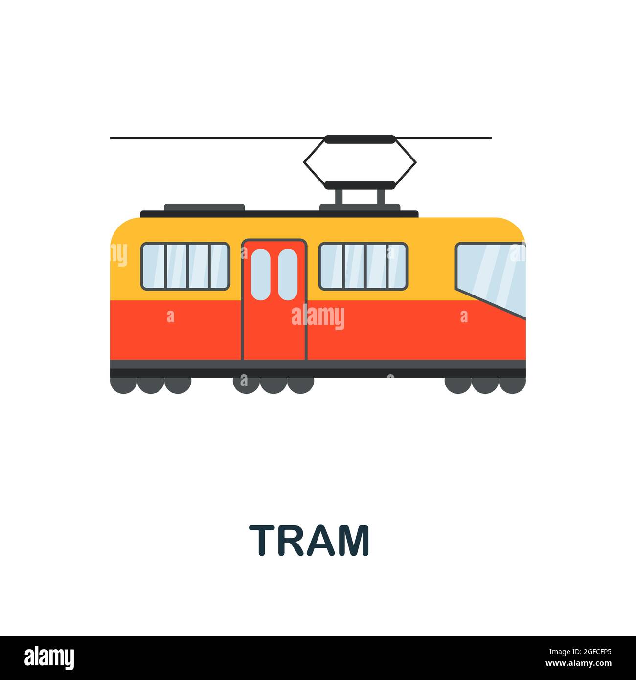 Icona del tram. Elemento di segno piatto dalla raccolta per il trasporto. Icona del Tram creativo per disegno di fotoricettore, modelli, infographics e più Illustrazione Vettoriale