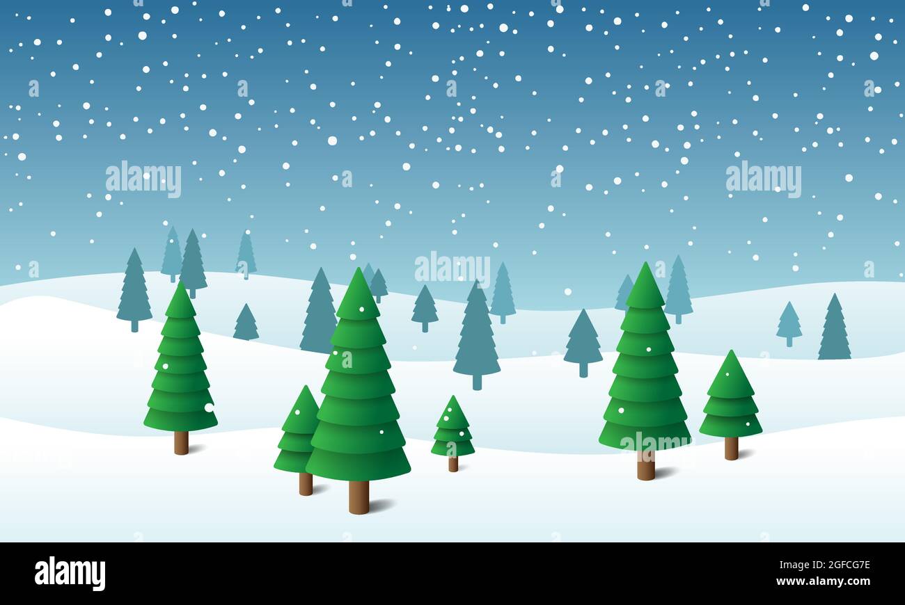 Inverno neve paesaggio con alberi di abete. Illustrazione vettoriale Illustrazione Vettoriale