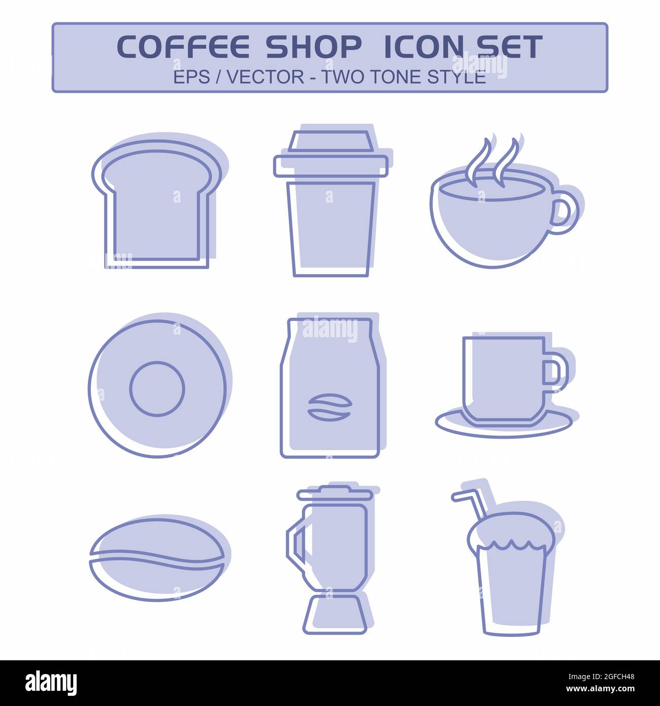 Set Icon Vector of Coffee Shop - stile bicolore - illustrazione semplice, tratto modificabile, vettore modello di design, ideale per stampe, poster, pubblicità Illustrazione Vettoriale