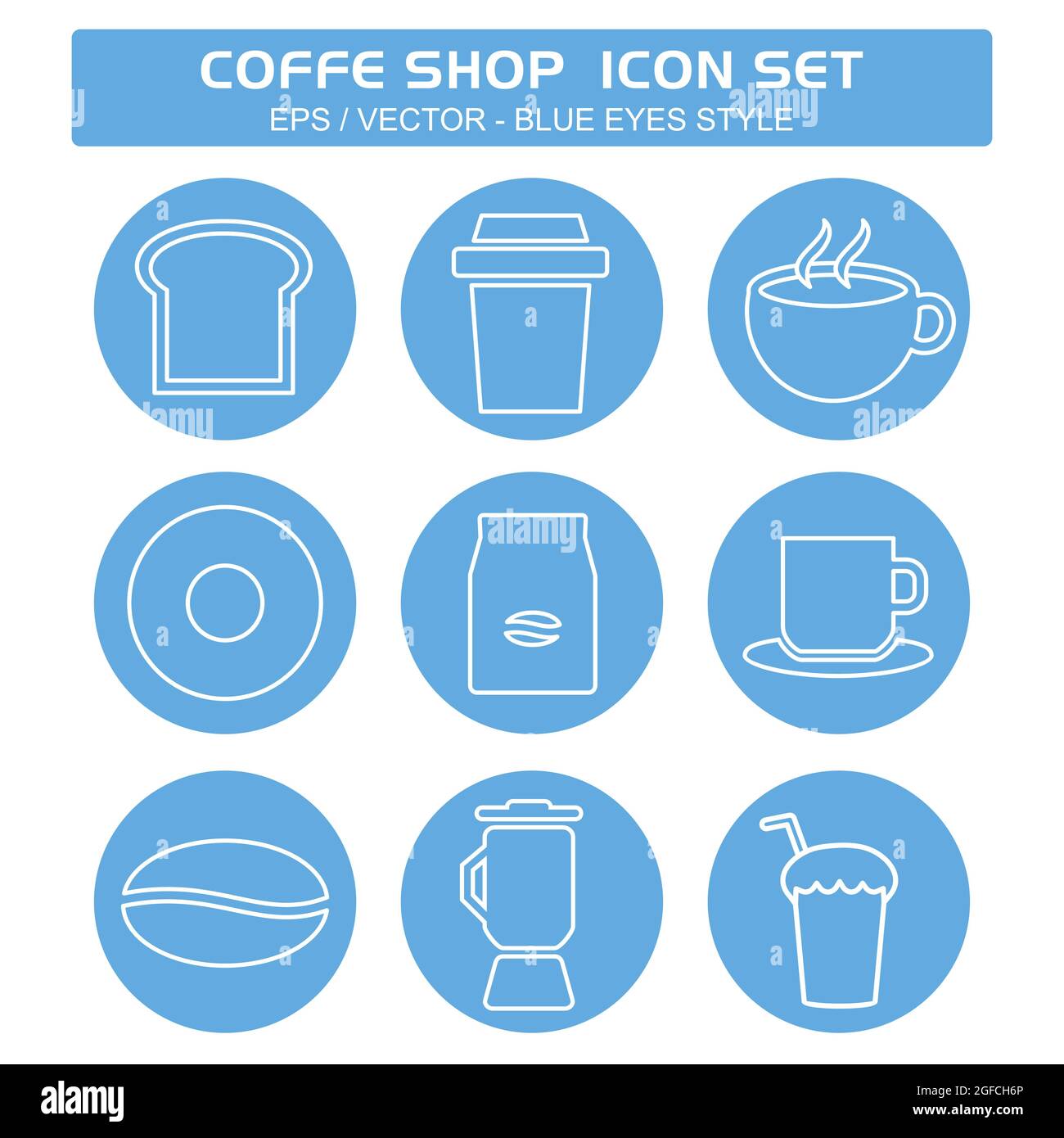 Set Icon Vector of Coffee Shop - Blue Eyes Style - Simple Illustration, Editable Stroke, Design template Vector, Buono per stampe, poster, pubblicità Illustrazione Vettoriale