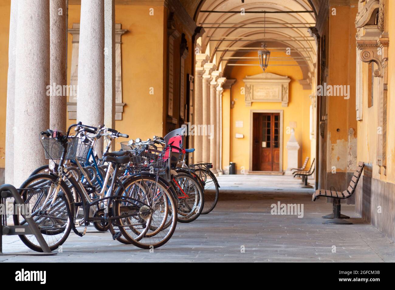 Italia, Lombardia, Pavia, Università di Pavia, biciclette Foto Stock